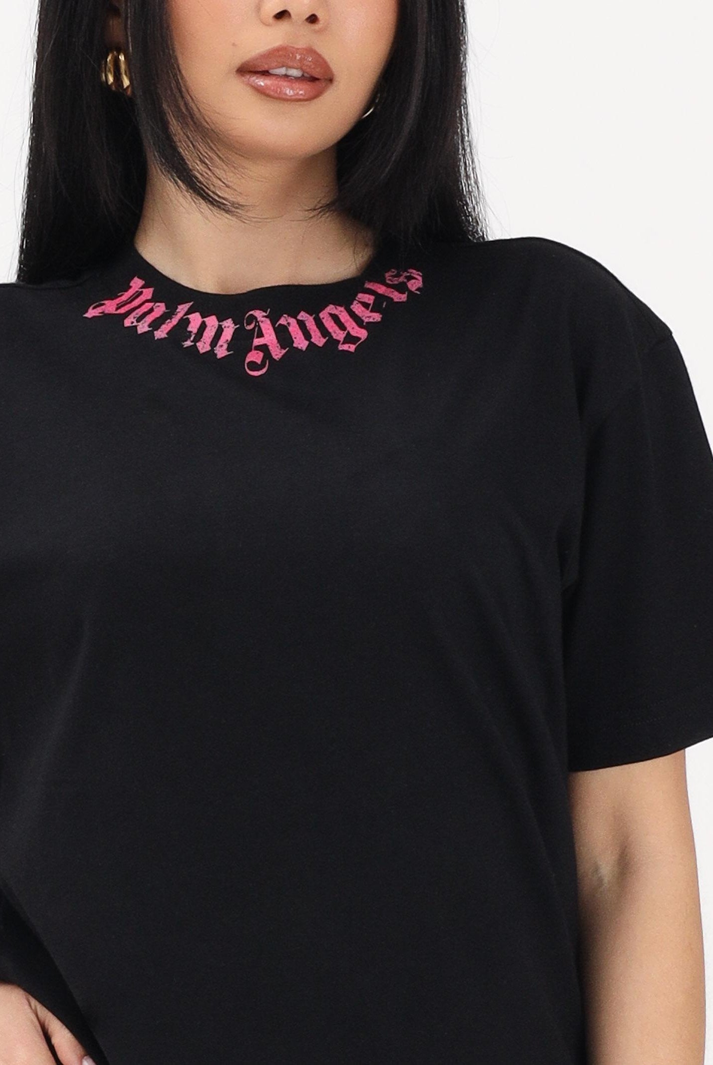 PALM ANGELS T-shirt a manica corta nera per donna, ragazze e bambine con logo PGAA002S26JER005 110 PALM ANGELS
