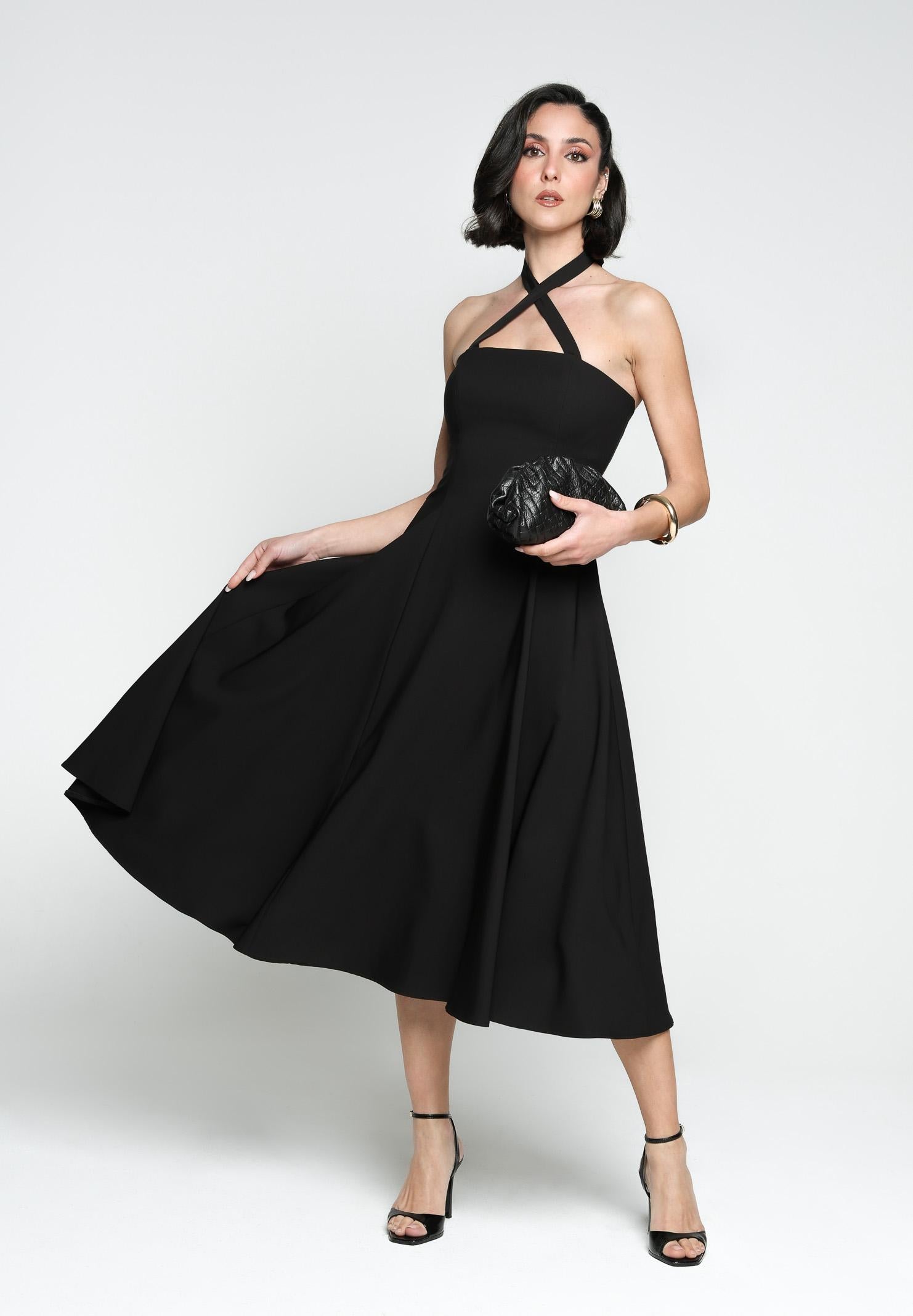 SANTAS Abito midi MEDELEINE nero da donna PV2508 NERO SANTAS