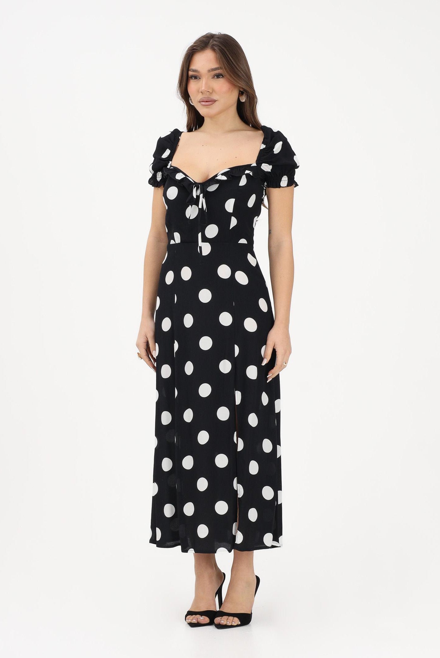 MAR DE MARGARITAS Abito midi Nikita nero da donna con stampa a pois MMABW01534 NE140 Mar de margaritas
