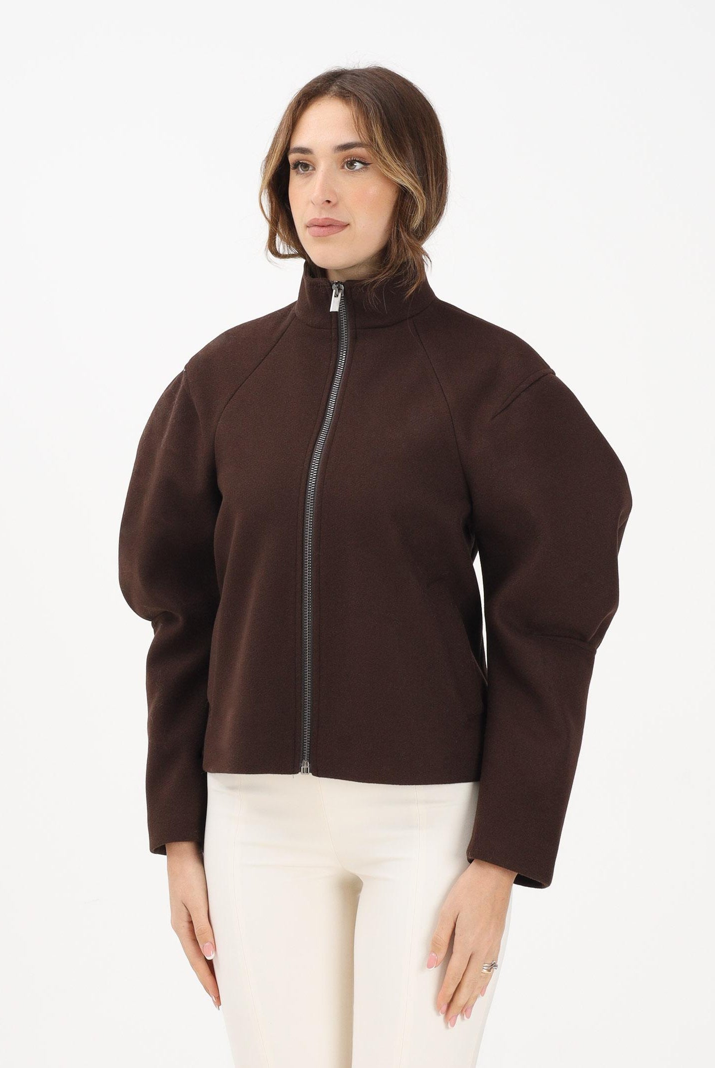 VICOLO Cappotto corto marrone da donna con maniche a sbuffo TF1543 MA VICOLO