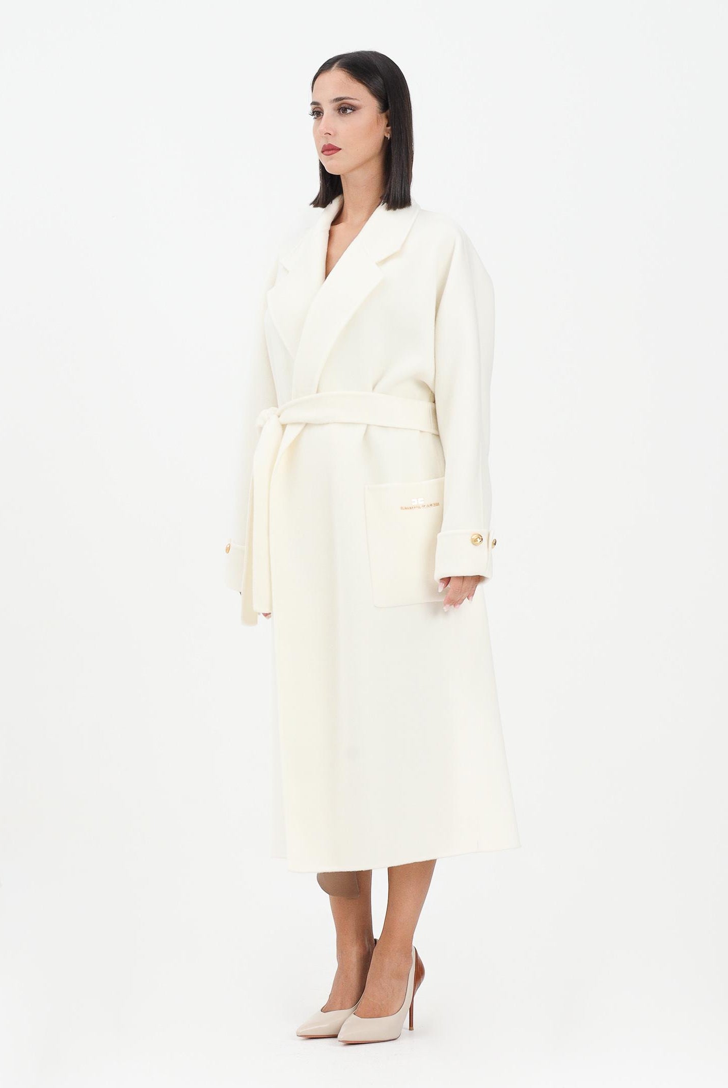 ELISABETTA FRANCHI Cappotto a vestaglia in panno panna da donna CP68D56E2 DZ9 ELISABETTA FRANCHI