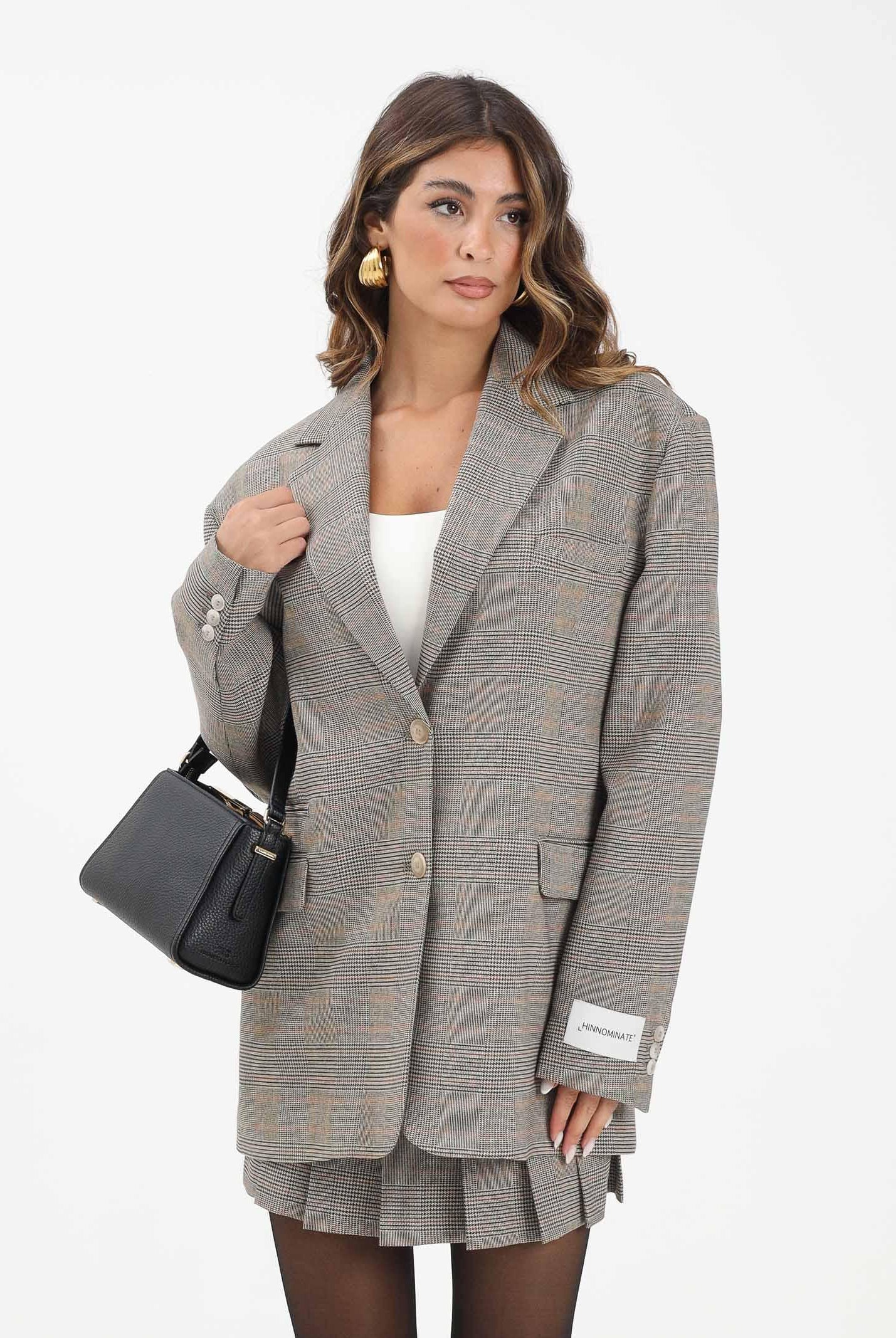 HINNOMINATE Giacca beige da donna con motivo principe di galles HMABW02260 BE11 HINNOMINATE