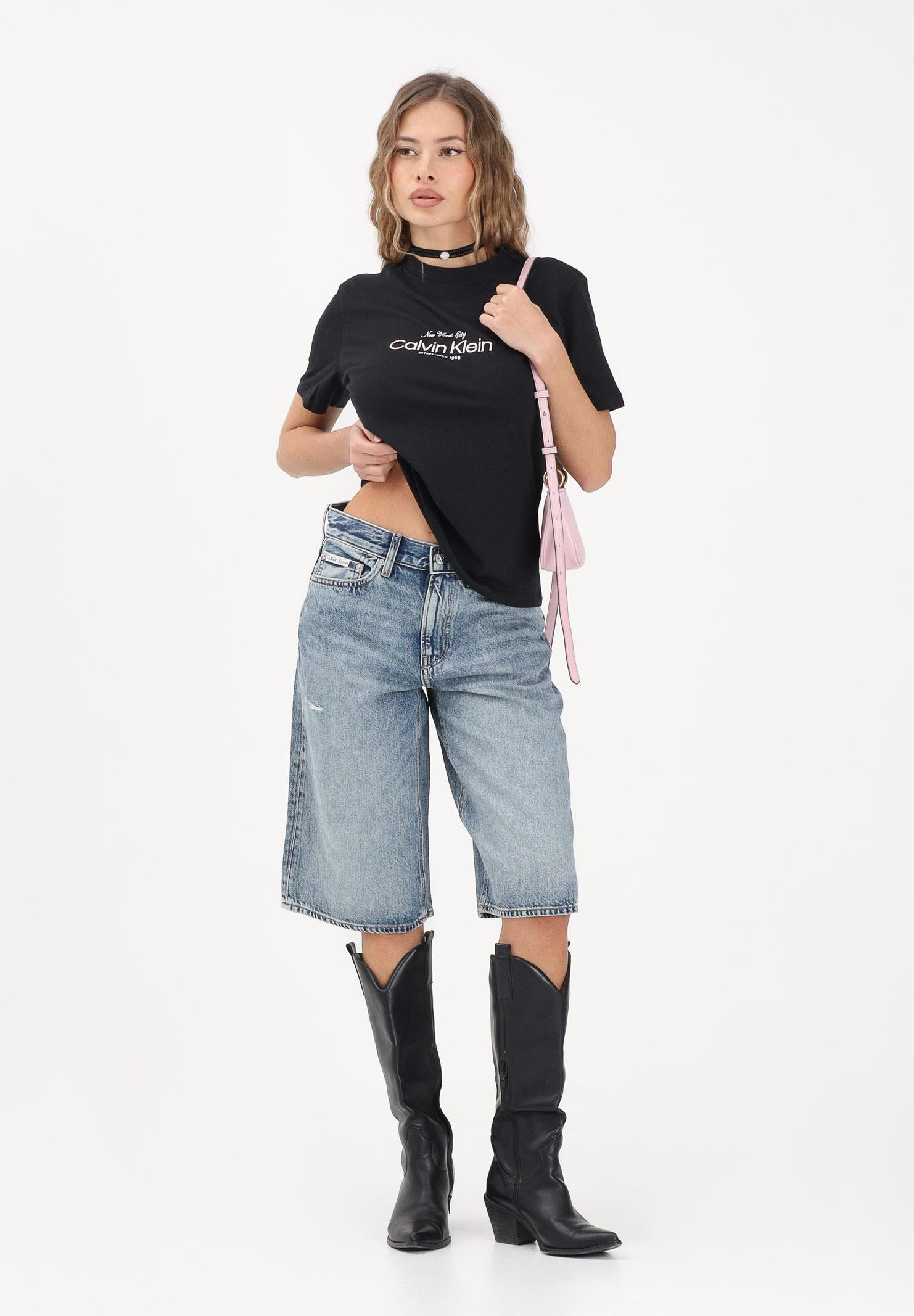 CALVIN KLEIN JEANS T-shirt a manica corta nera da donna con ricamo logo LV047F810G UB1 CALVIN KLEIN JEANS