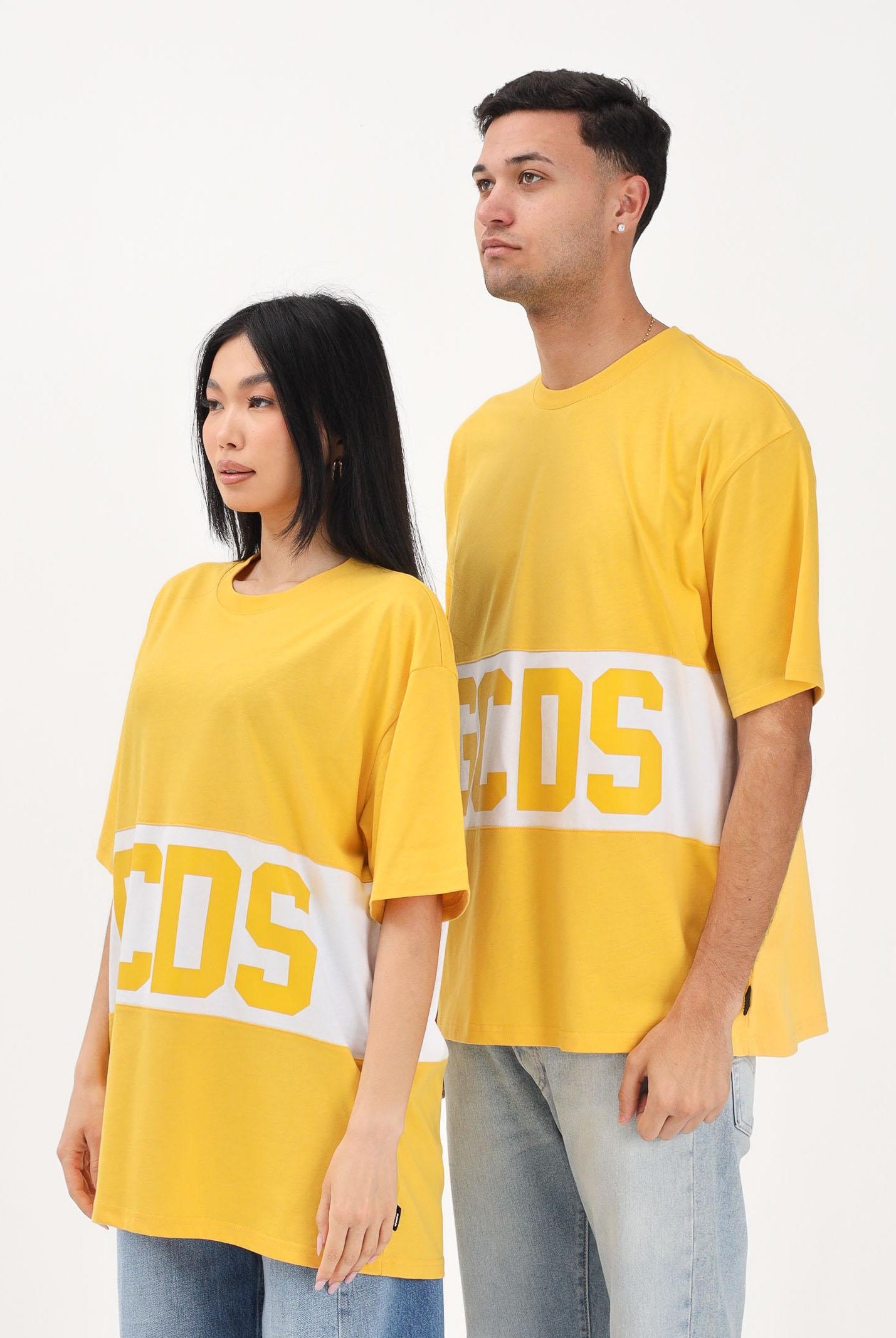 GCDS T-shirt a manica corta gialla per uomo e donna con logo Z0MLQC140J101 240A GCDS