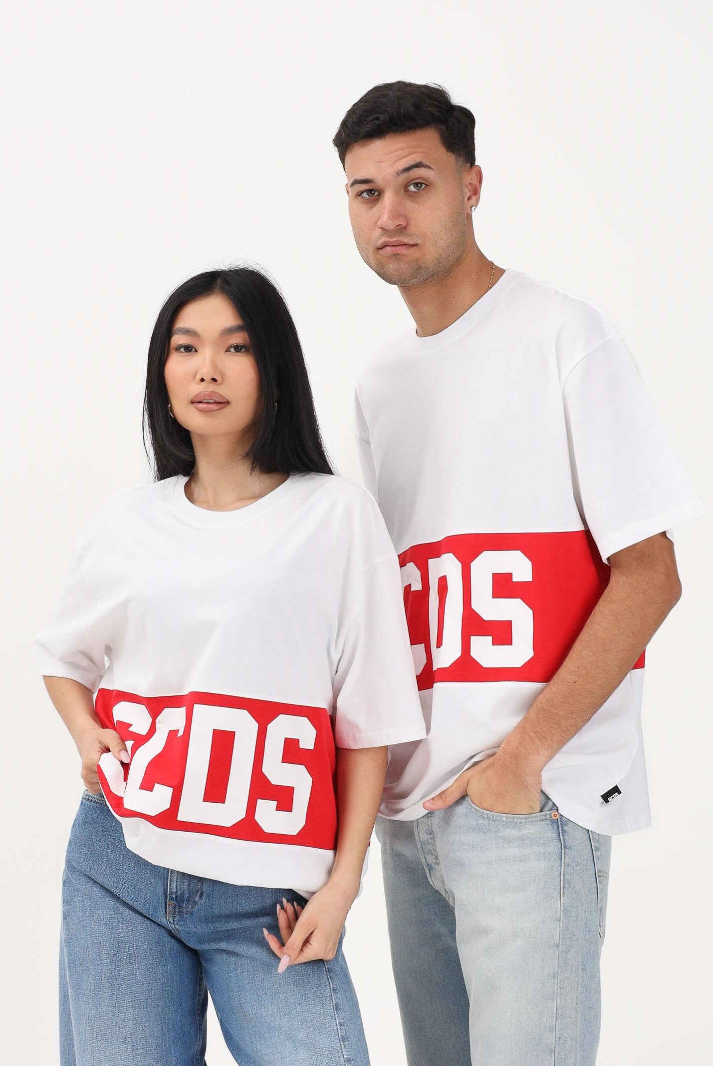 GCDS T-shirt a manica corta bianca per uomo e donna con stampa logo Z0MLQC140J101 100R GCDS
