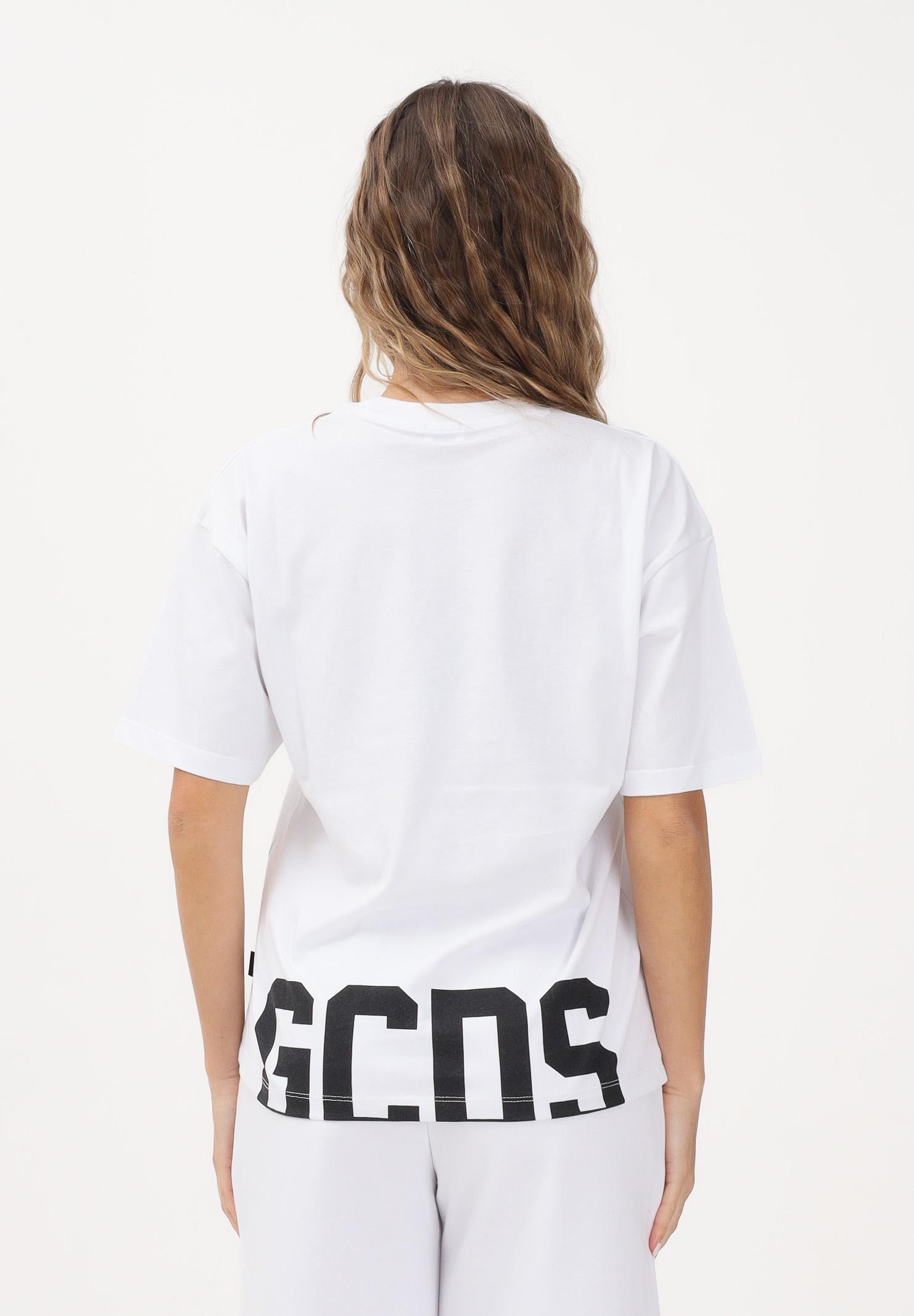 GCDS T-shirt a manica corta bianca per donna, ragazzi e bambini con maxi stampa sul retro Z0UJQC587J105 100B GCDS