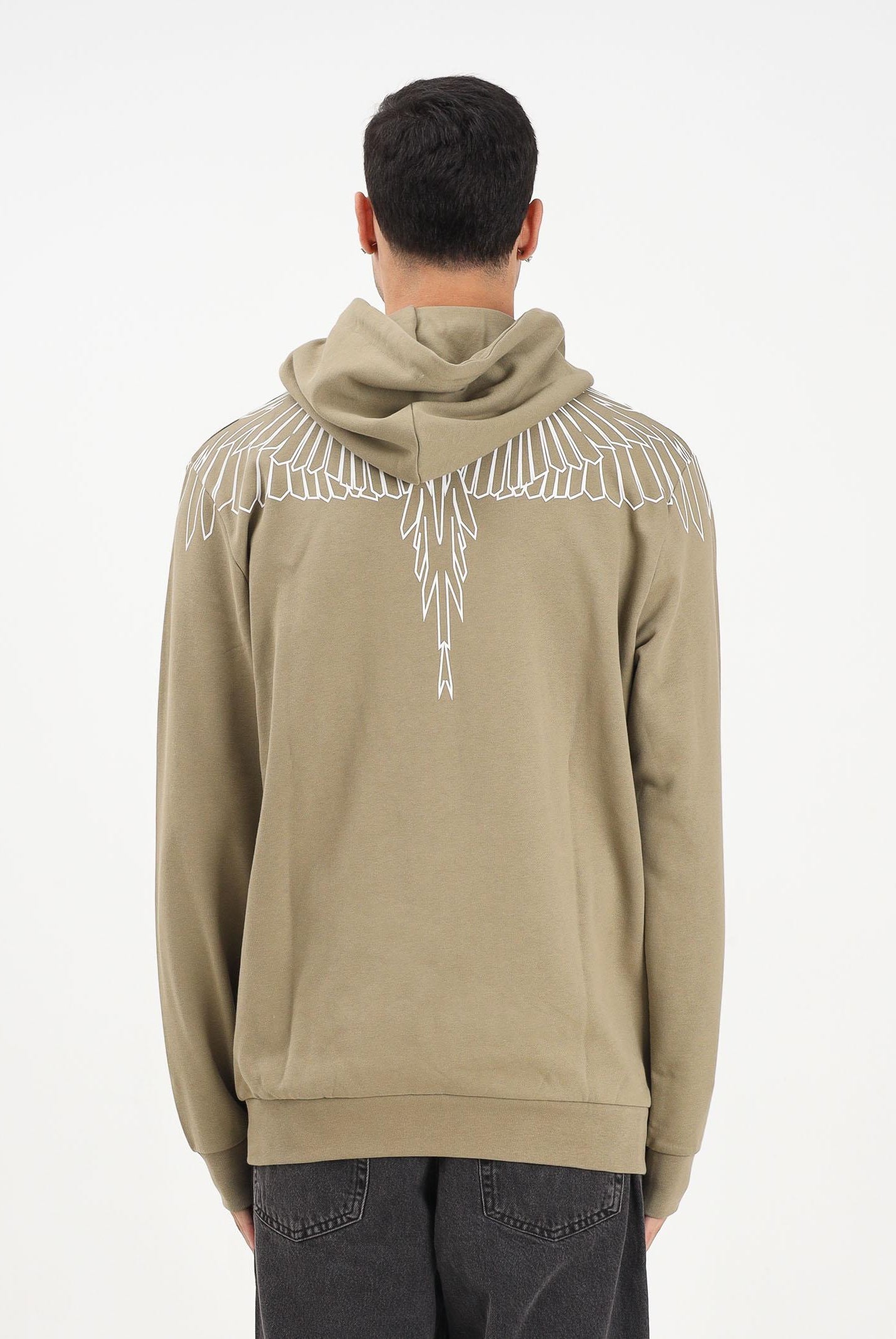 MARCELO BURLON COUNTY OF MILAN Felpa con cappuccio color kaki da uomo con grafica ali F5CAMAHS002 956 MARCELO BURLON COUNTY OF MILAN