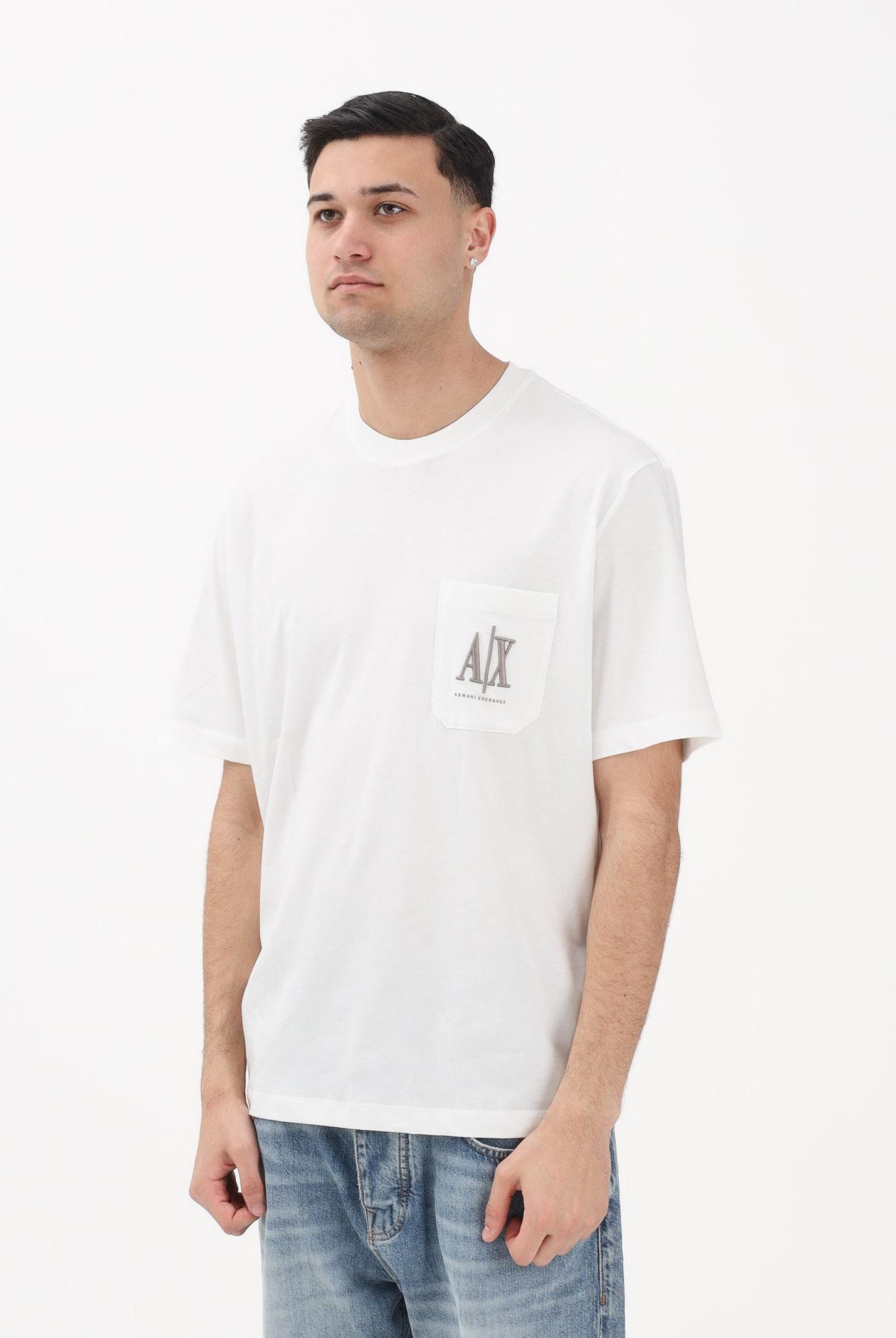 ARMANI EXCHANGE T-shirt a manica corta bianca da uomo con taschino e logo XM000366AF12308 U0009 ARMANI EXCHANGE