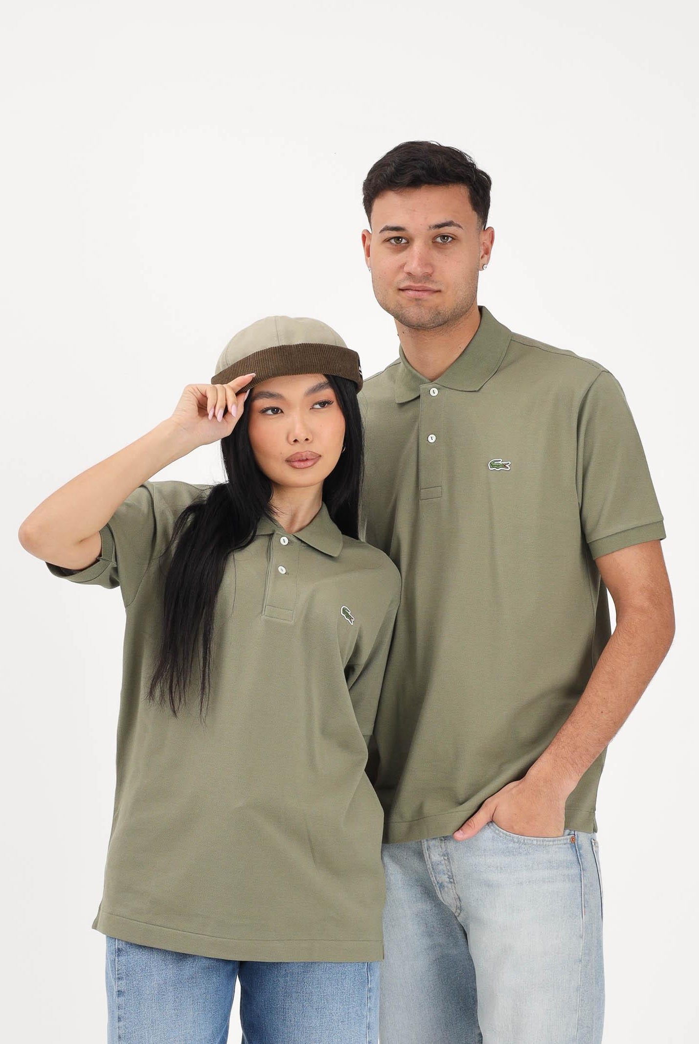 LACOSTE Polo a manica corta verde mimetico per uomo e donna con patch logo coccodirllo 1212 BMY LACOSTE
