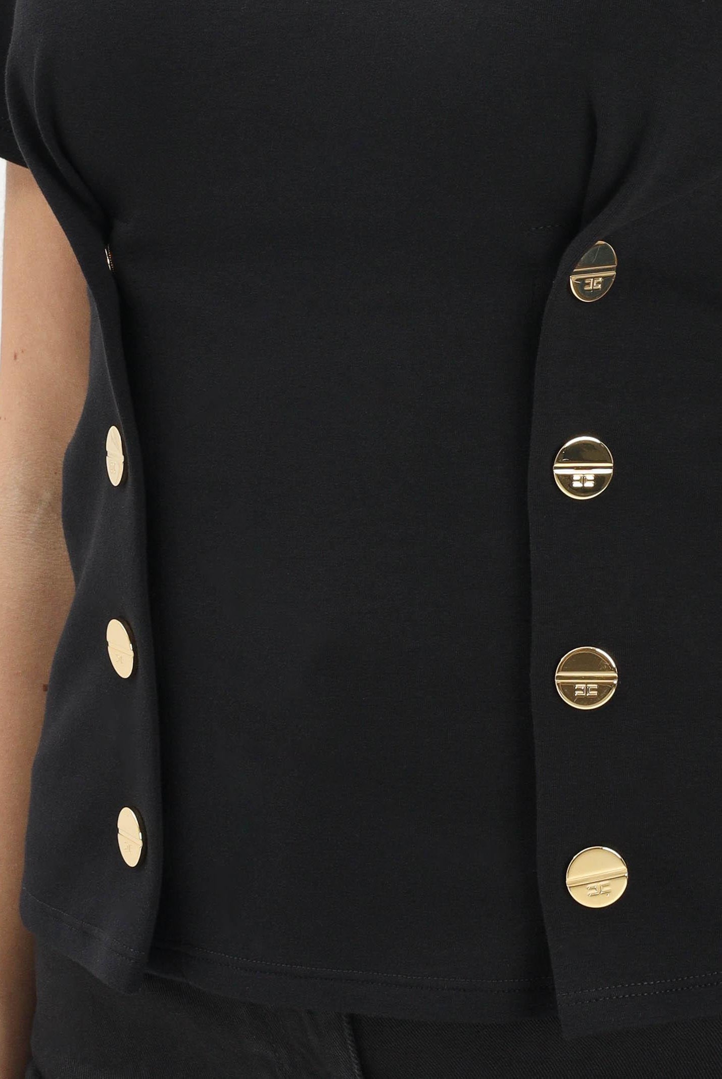 ELISABETTA FRANCHI T-shirt a manica corta nera da donna con applicazioni di bottoni decorativi MA00461E2 110 ELISABETTA FRANCHI
