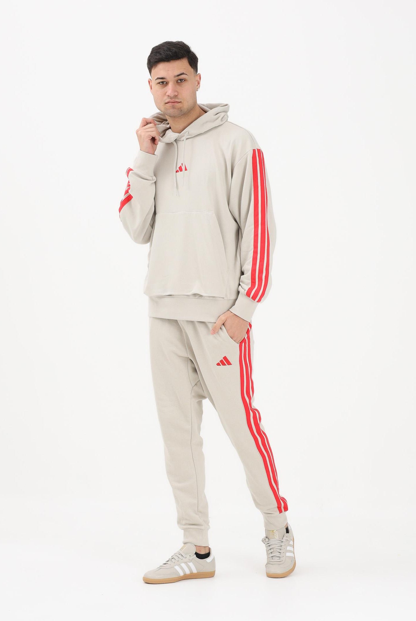 ADIDAS PERFORMANCE Pantalone sportivo Ess 3-Stripes French Terry beige e rosso da uomo KD4898 . ADIDAS PERFORMANCE