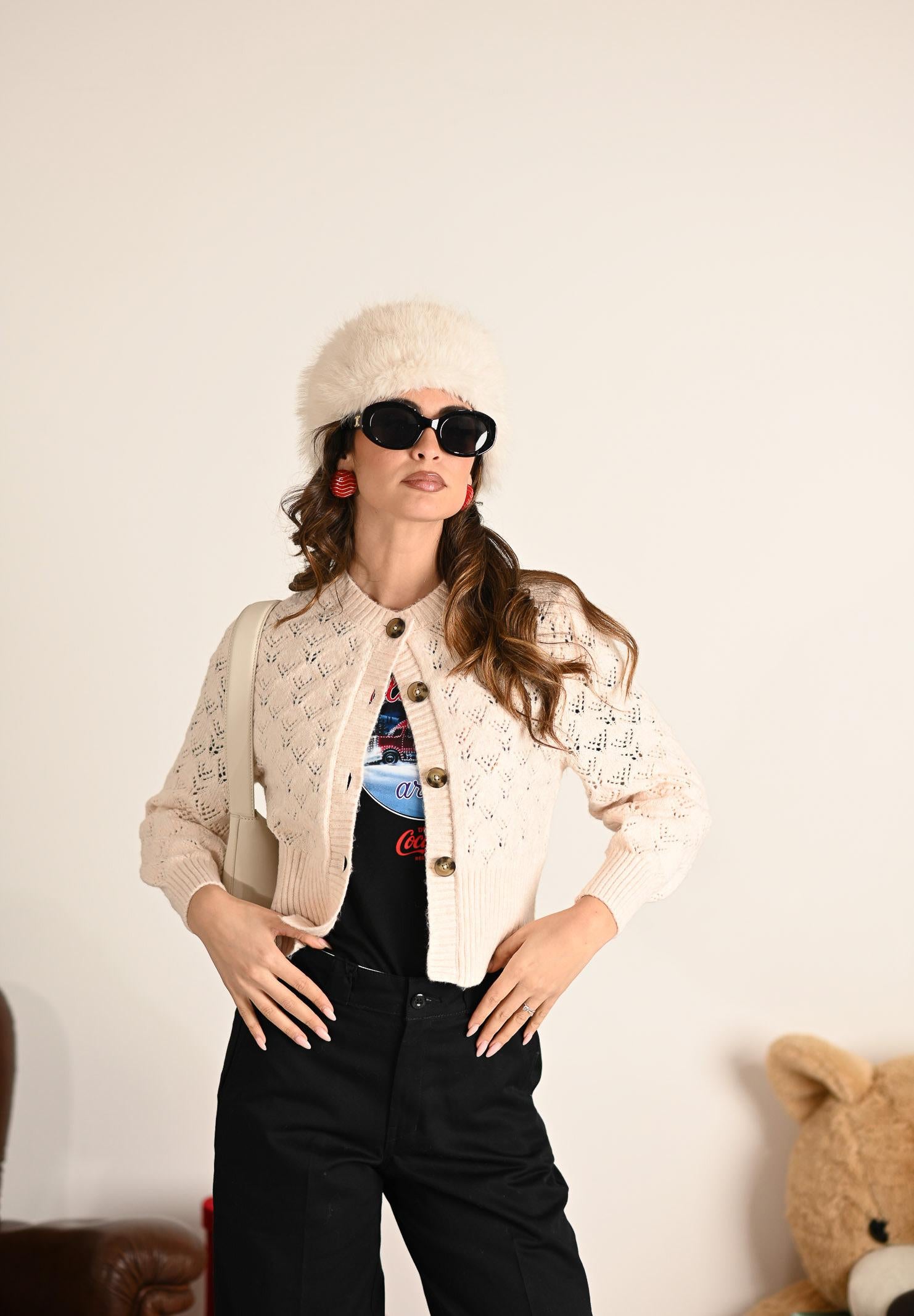 JDY Cardigan corto beige da donna 15355619 WhitecapGray JDY