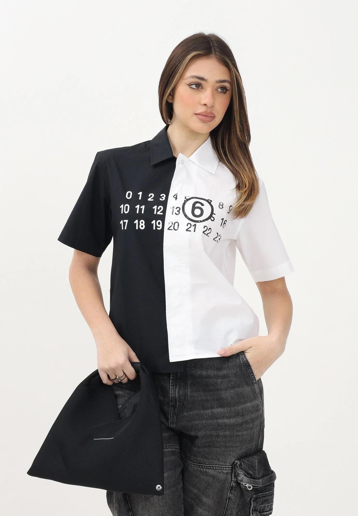 MAISON MARGIELA Camicia a maniche corte bianca e nera per donna, ragazzi e bambini con stampa Numbers M60761MM014 M6C10 MAISON MARGIELA