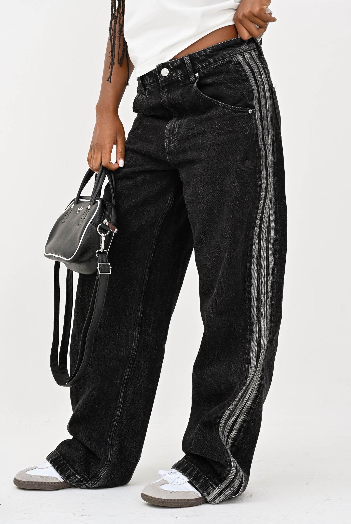 ADIDAS ORIGINALS Jeans adicolor Denim 3-Stripe nero da donna JD3109 . ADIDAS ORIGINALS