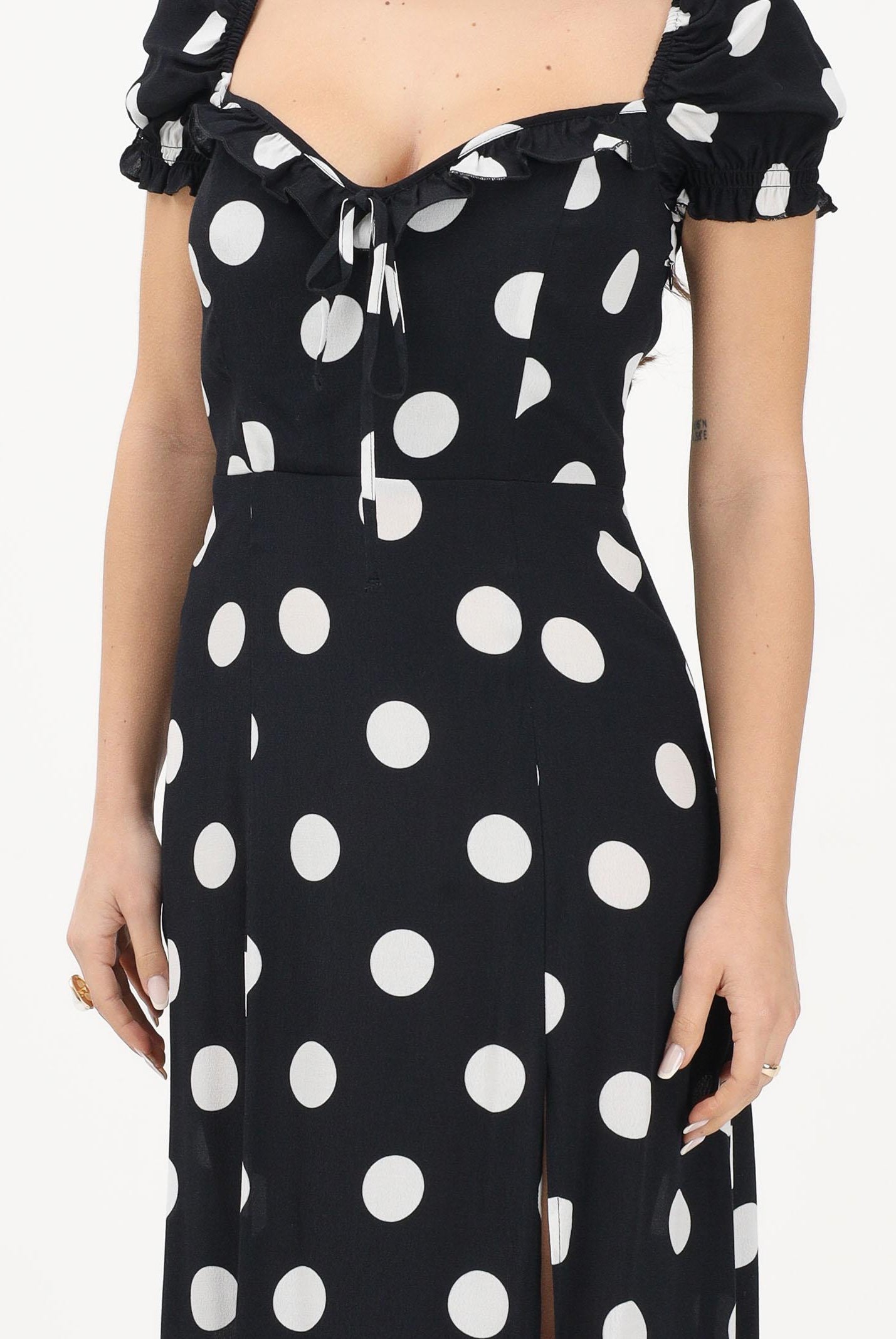 MAR DE MARGARITAS Abito midi Nikita nero da donna con stampa a pois MMABW01534 NE140 Mar de margaritas