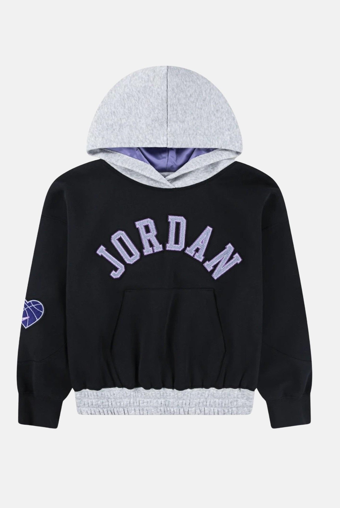 JORDAN Felpa con cappuccio nera da bambina caratterizzata da inserti grigi e logo 45F193 023 JORDAN