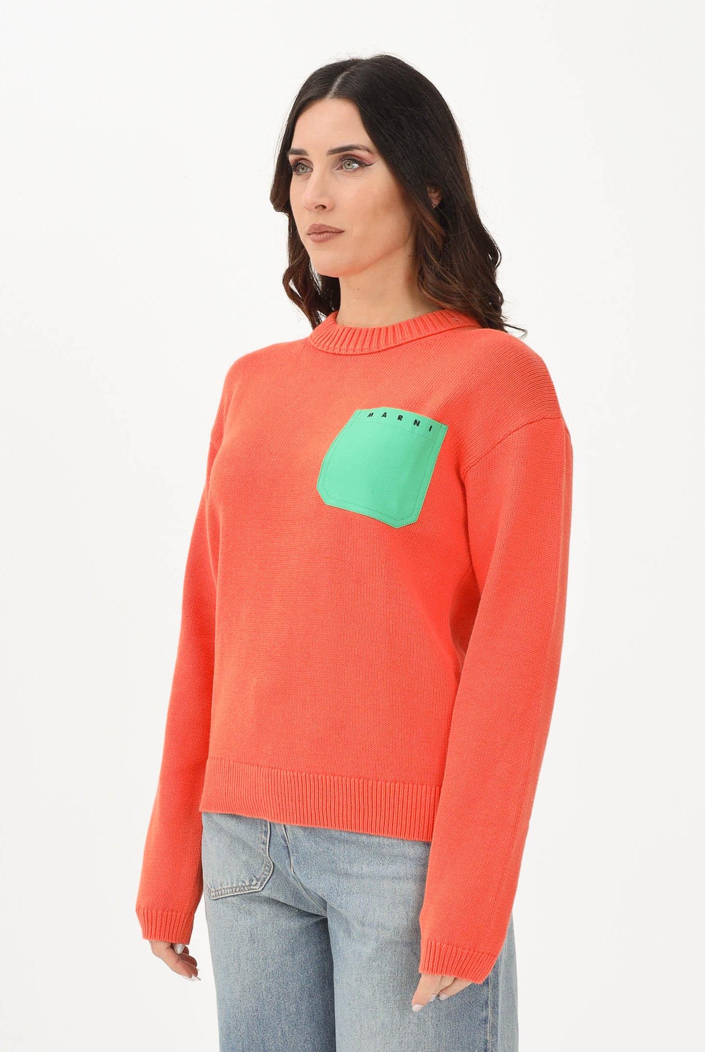 MARNI Maglioncino girocollo arancione per donna, bambino e bambina con tasca applicata M01775M00XA 0M436 MARNI