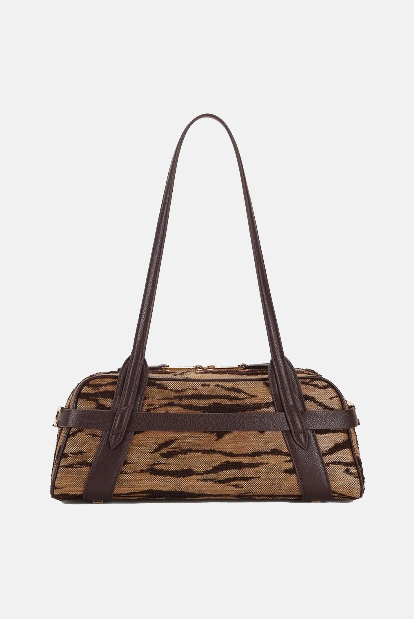ELISABETTA FRANCHI Borsa a spalla cammello e marrone da donna con stampa tigre<BR/> BS11A62E2 470 ELISABETTA FRANCHI
