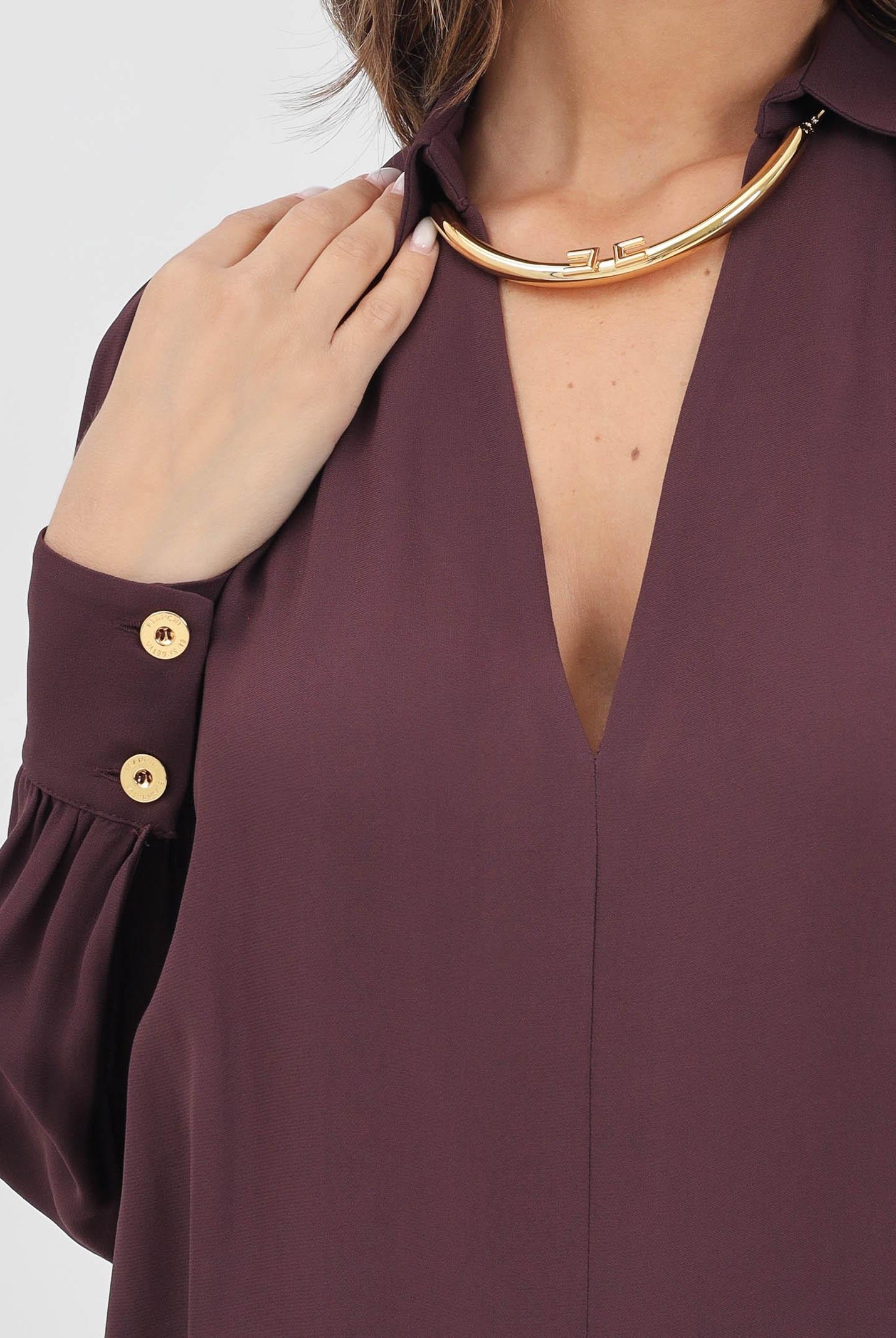 ELISABETTA FRANCHI Blusa bordeaux da donna con dettaglio gioiello CA12356E2 EA4 ELISABETTA FRANCHI