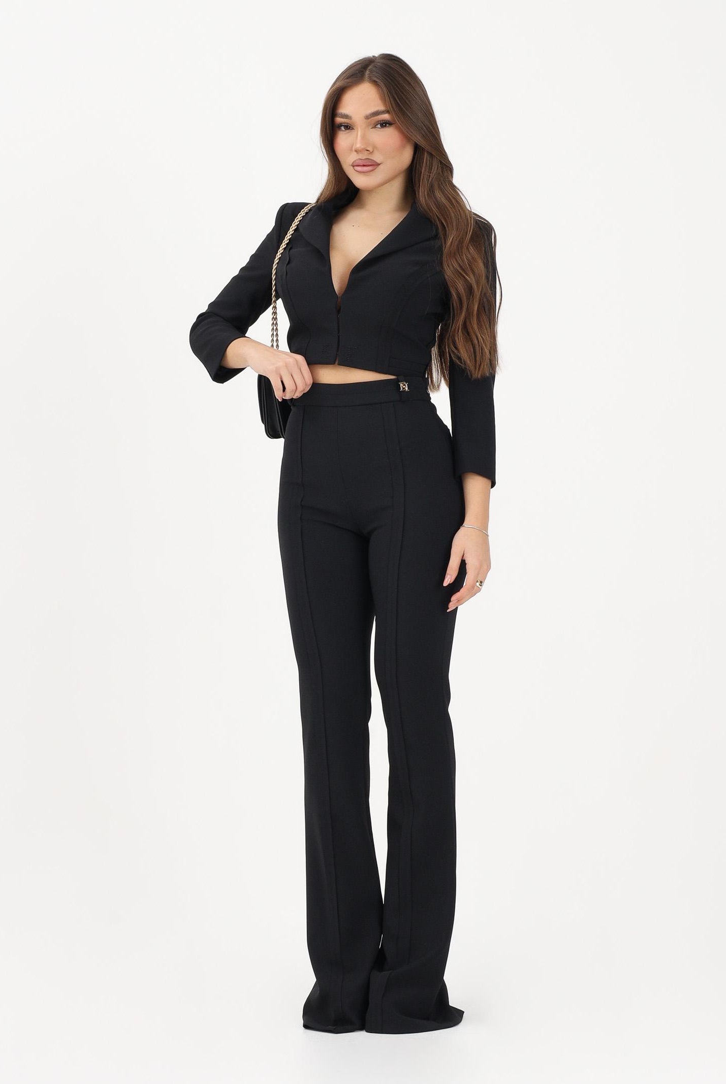 ELISABETTA FRANCHI Pantalone elegante nero da donna in doppio crêpe stretch PA16961E2 110 ELISABETTA FRANCHI