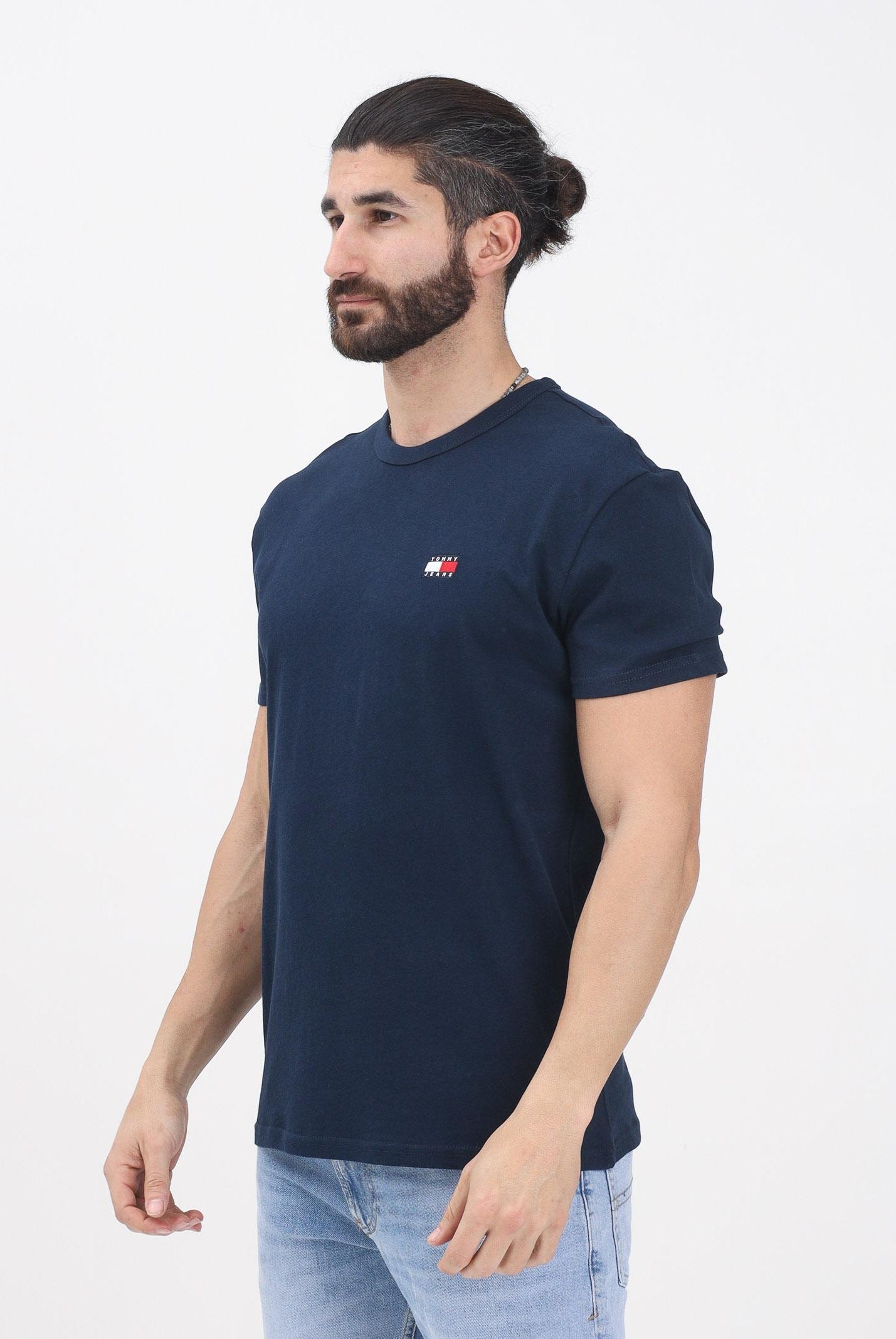 TOMMY JEANS T-shirt a manica corta blu da uomo con ricamo logo DM0DM20322C1G TOMMY JEANS