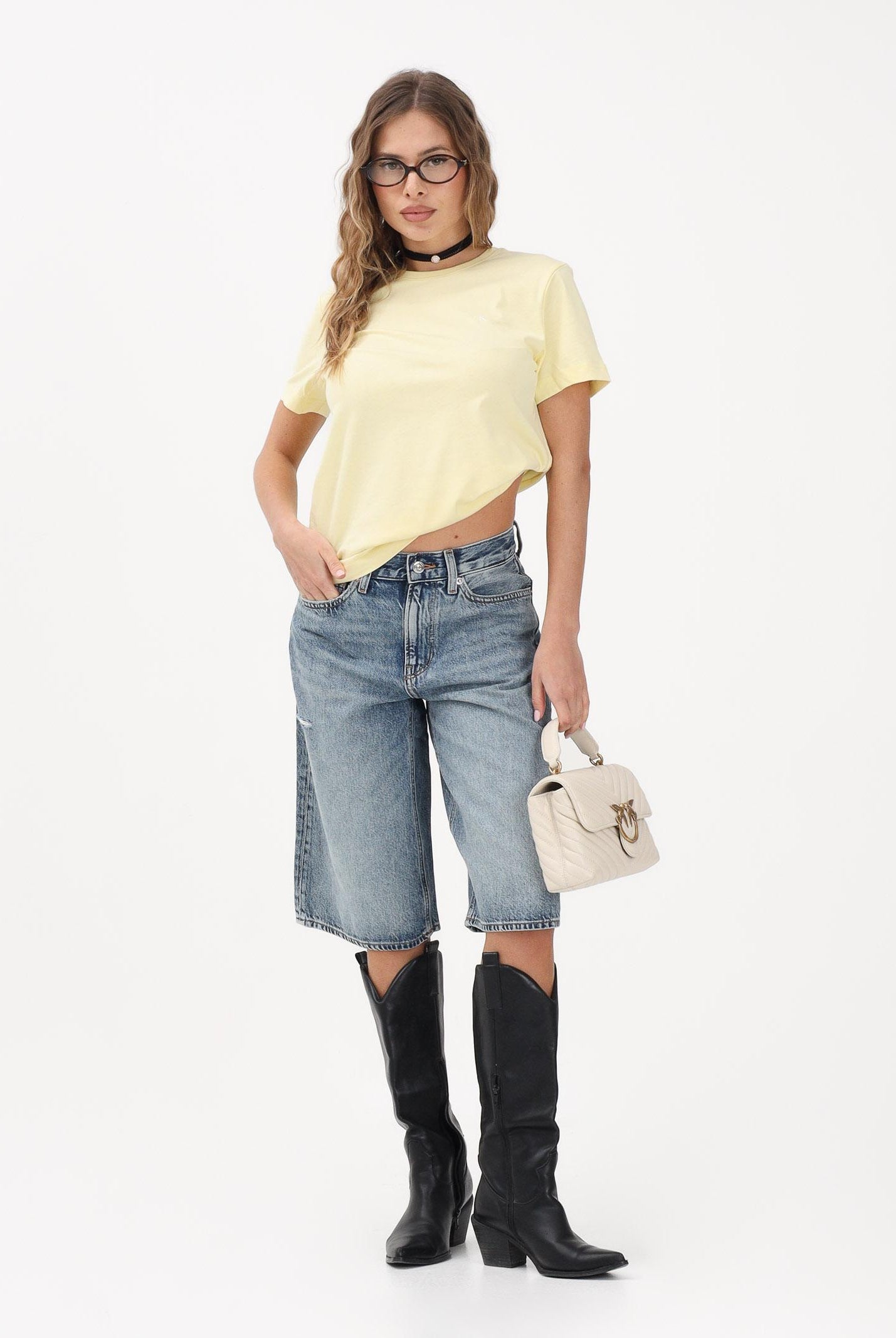 CALVIN KLEIN JEANS T-shirt a manica corta gialla da donna con logo LV047B224G 4MY CALVIN KLEIN JEANS