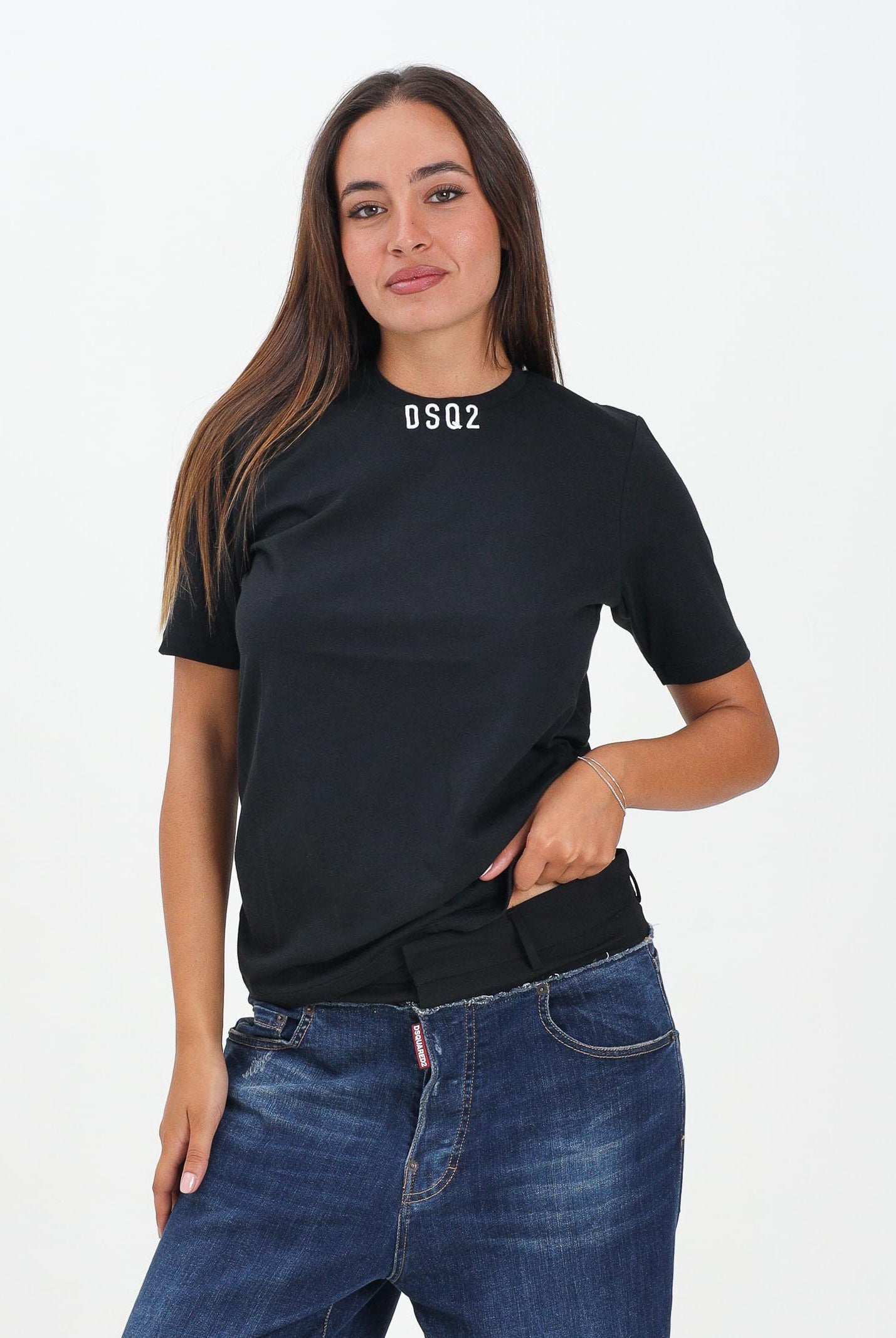 DSQUARED2 T-shirt a manica corta nera per donna, ragazzi e bambini con logo DSQ2 DQ2997D008N DQ900 DSQUARED2