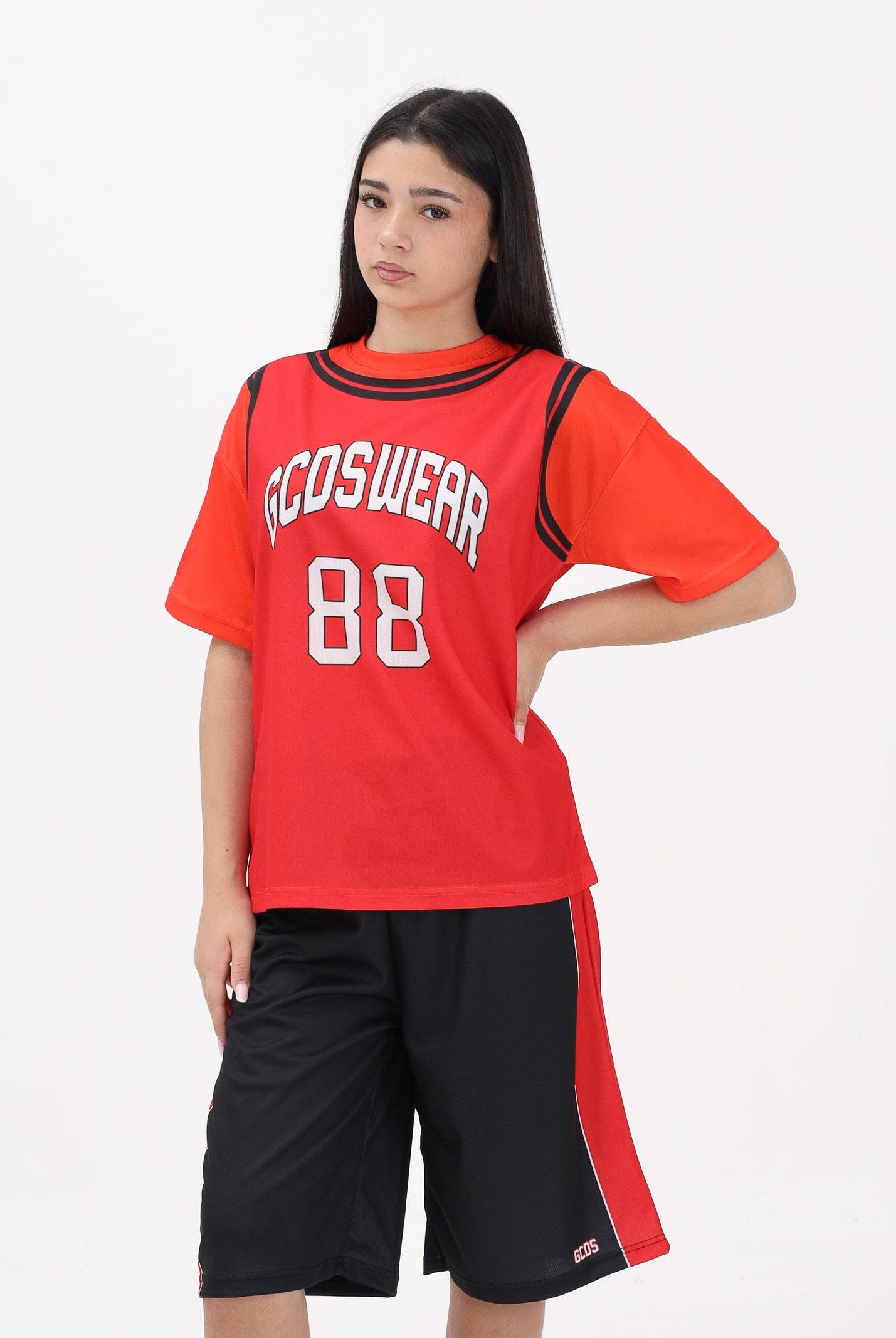 GCDS T-shirt a manica corta rossa e arancio per donna, ragazzi e bambini con stampa C1BJQC706J338 436O GCDS