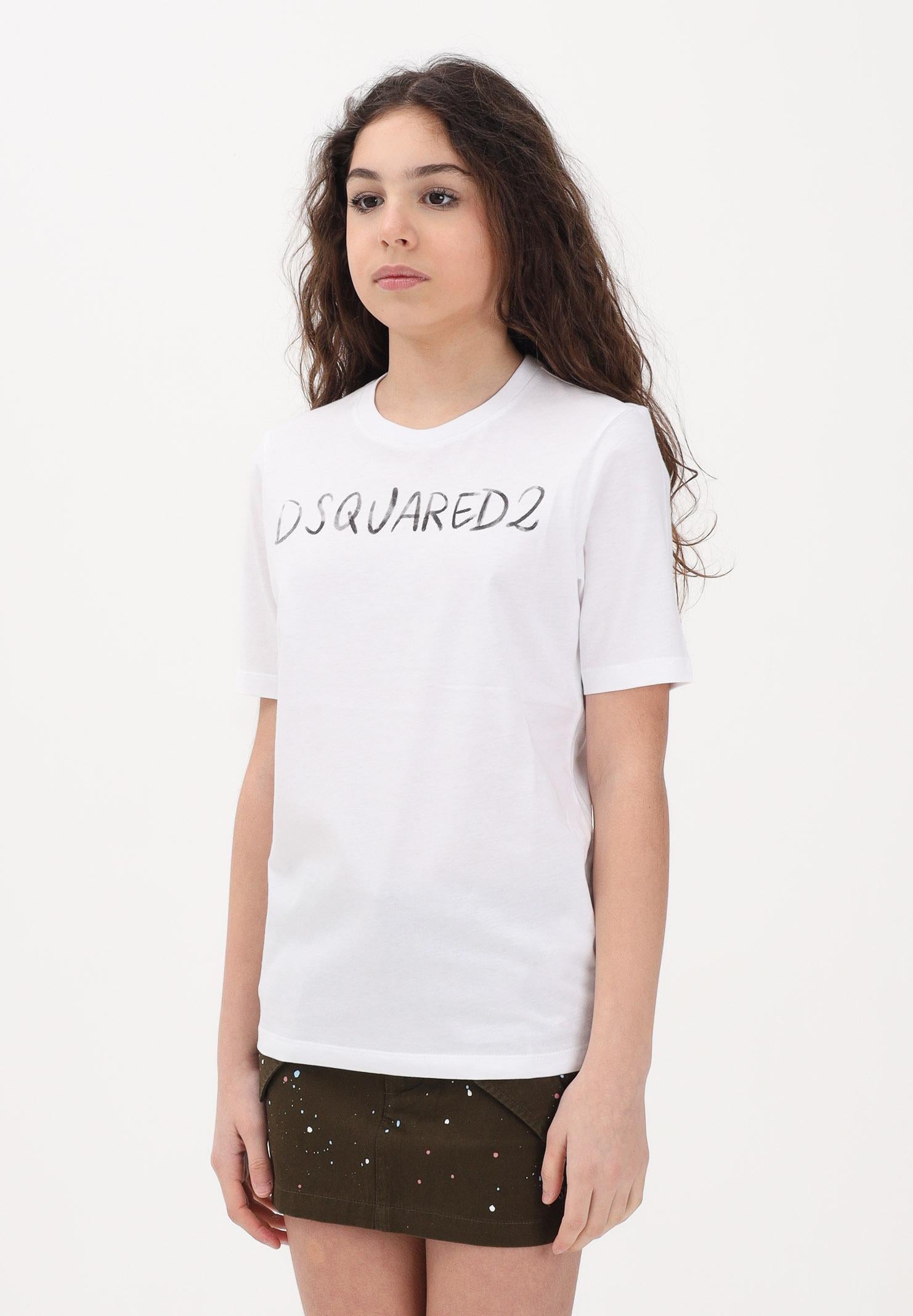 DSQUARED2 T-shirt a manica corta bianca per donna, ragazzi e bambini con logo DQ3158D0AGP DQ100 DSQUARED2
