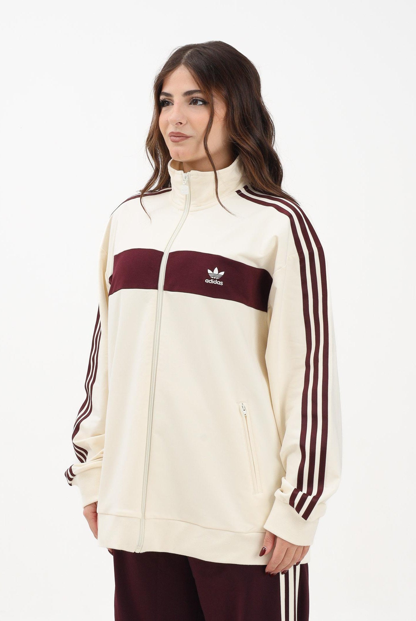 ADIDAS ORIGINALS Felpa con zip Colorblock panna e bordeaux da donna KA7751 . ADIDAS ORIGINALS