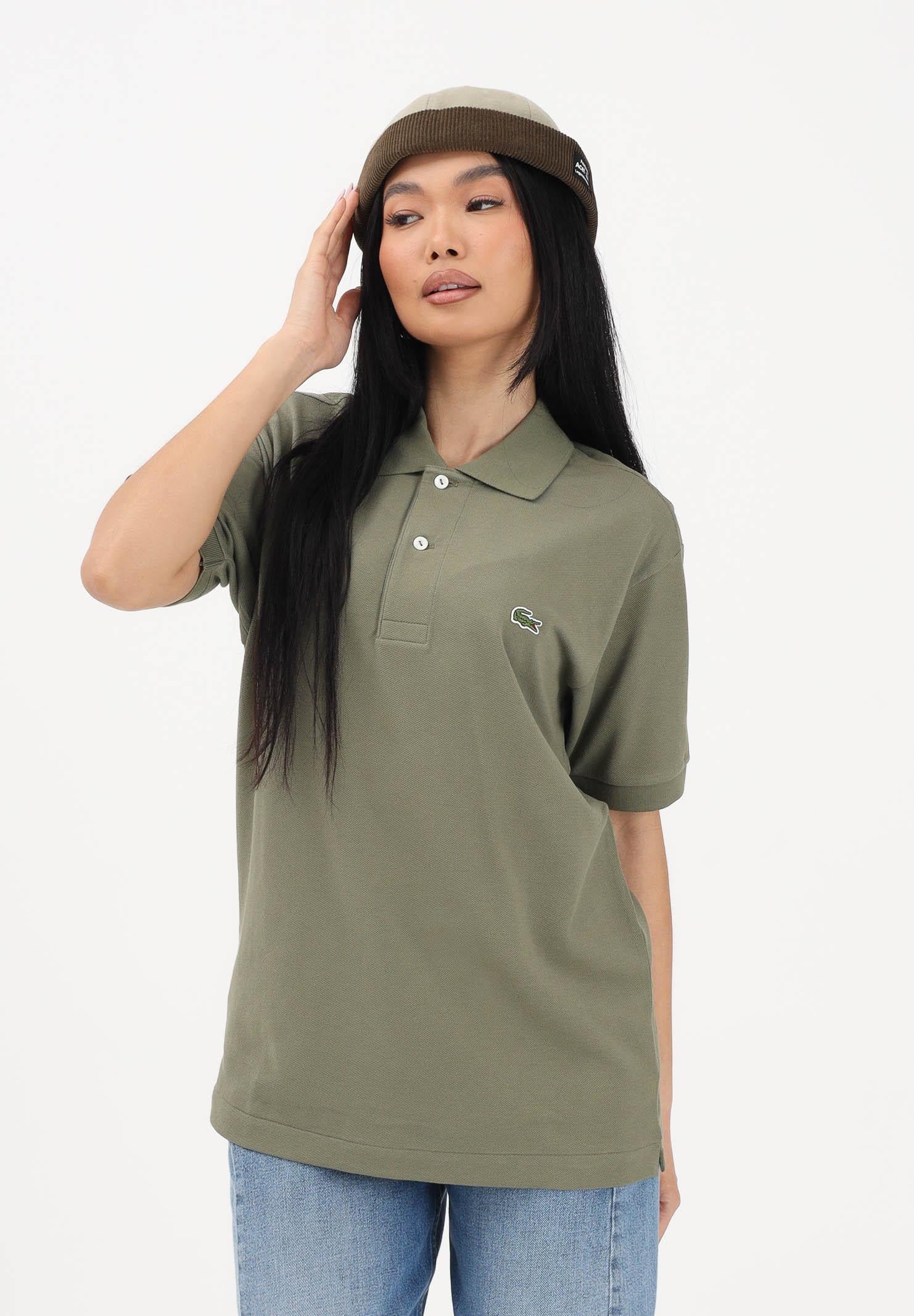 LACOSTE Polo a manica corta verde mimetico per uomo e donna con patch logo coccodirllo 1212 BMY LACOSTE