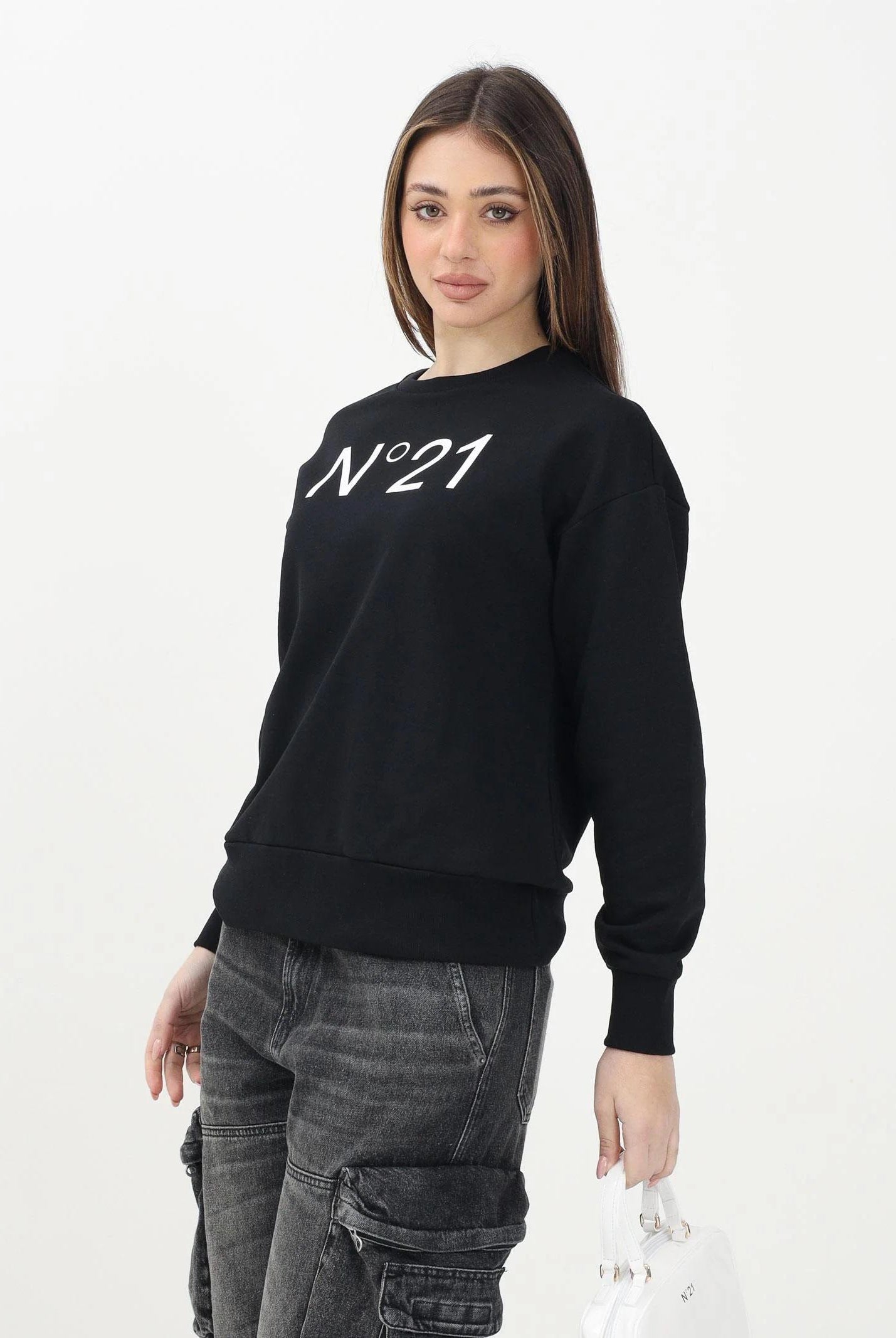 N21 Felpa girocollo nera per donna, ragazzi e bambini con il logo "N°21" stampato N21A23N0154 0NC16 N21