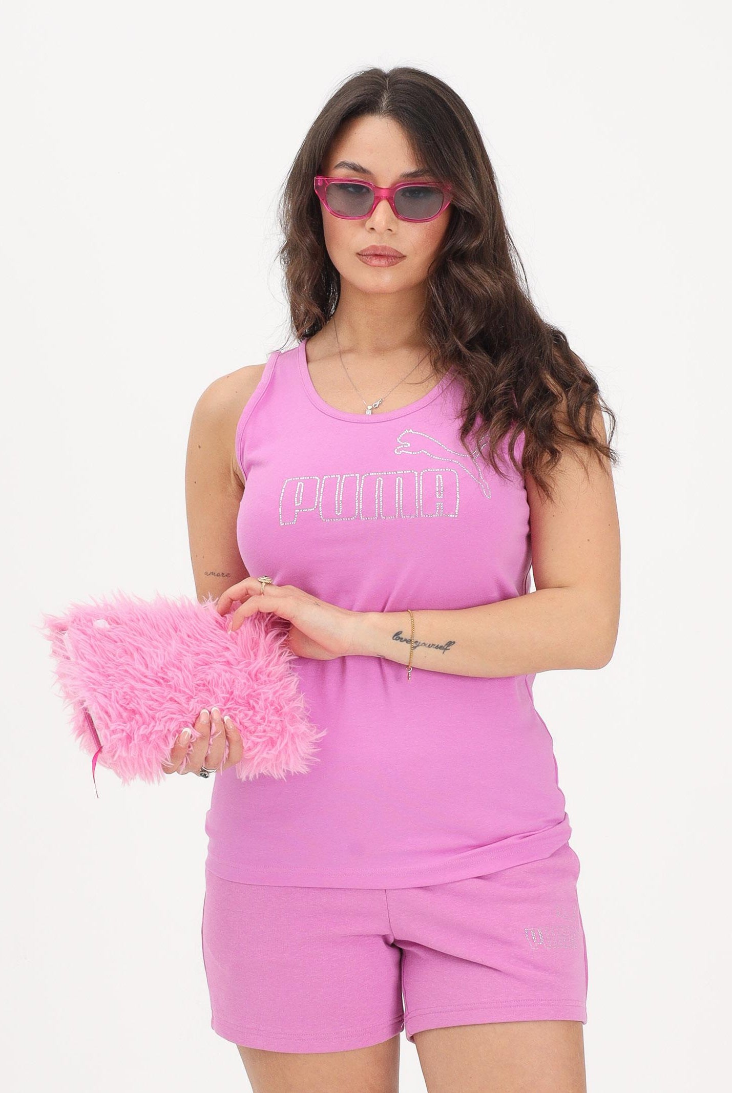 PUMA Canotta ESS LOGO TANK RHINESTONE fucsia da donna 693864 74 PUMA