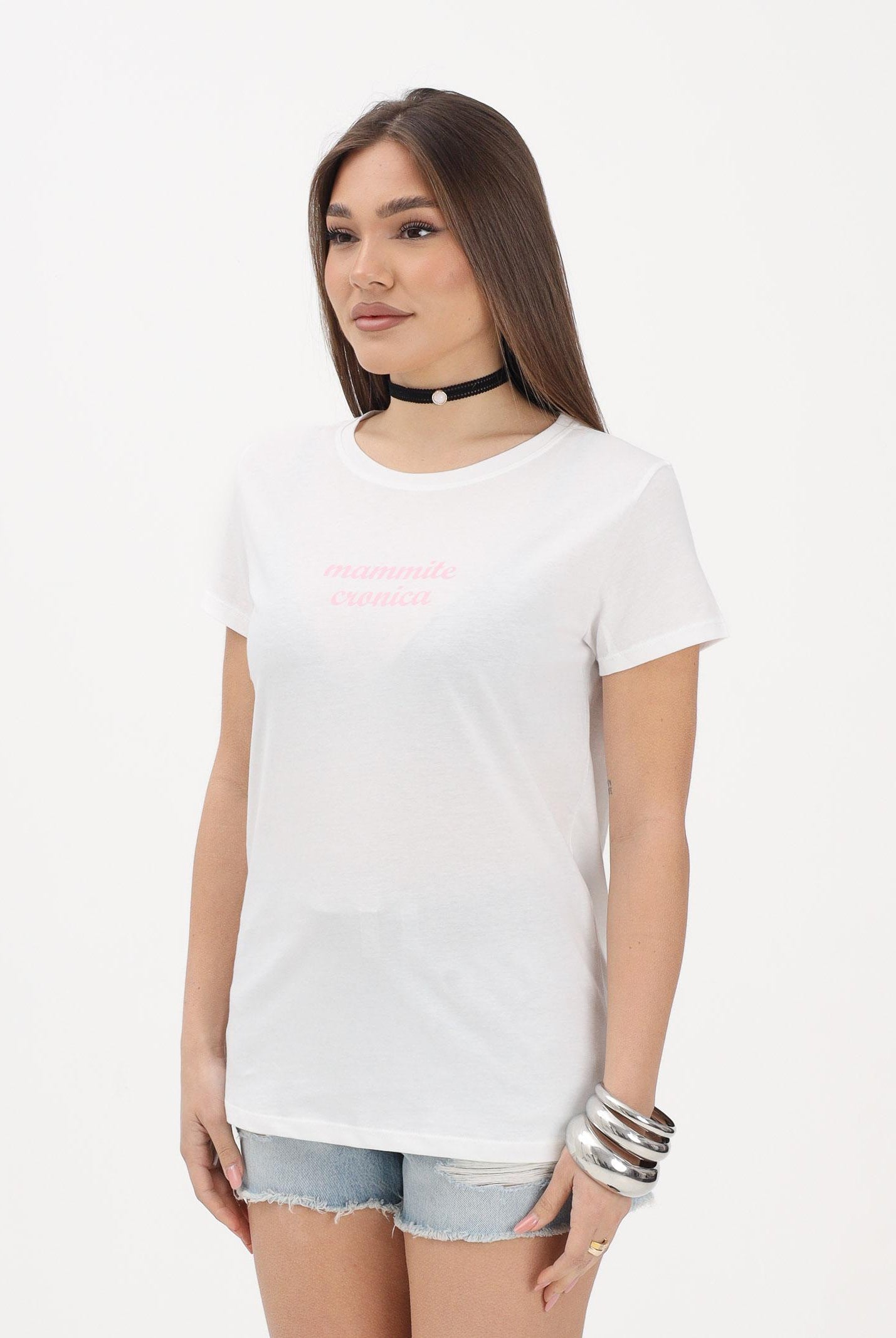 VICOLO T-shirt a manica corta bianca da donna con stampa "Mammite cronica" RAB0717 02 VICOLO