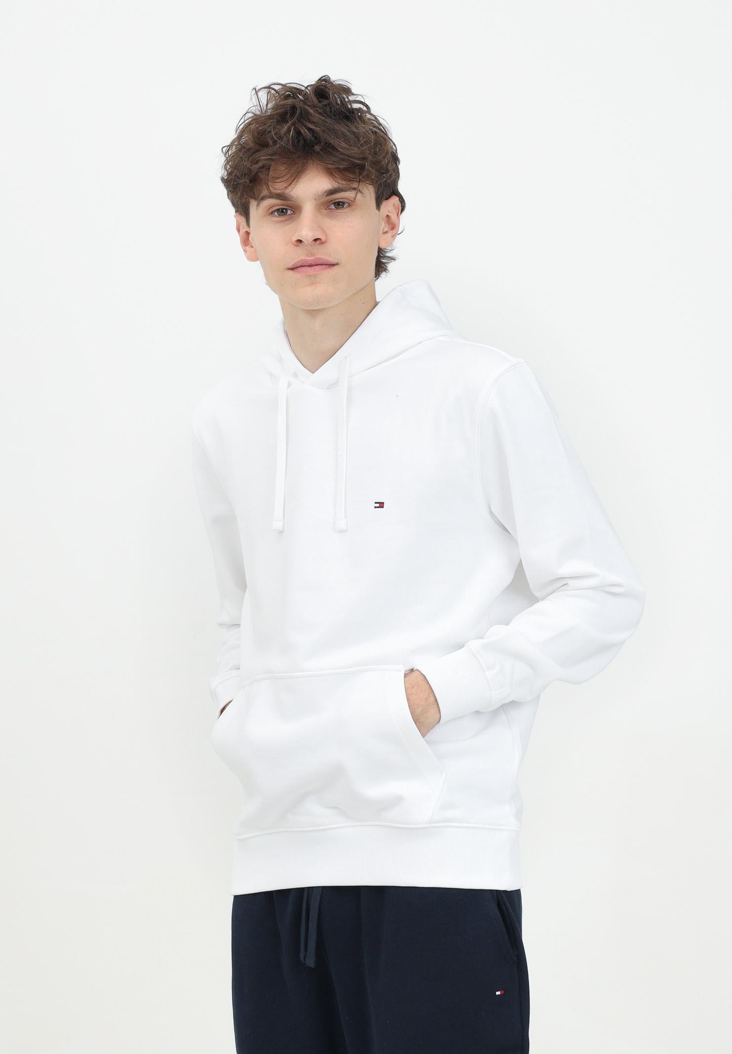 TOMMY HILFIGER Felpa con cappuccio bianca da uomo rifinita da logo MW0MW37235 YBR TOMMY HILFIGER