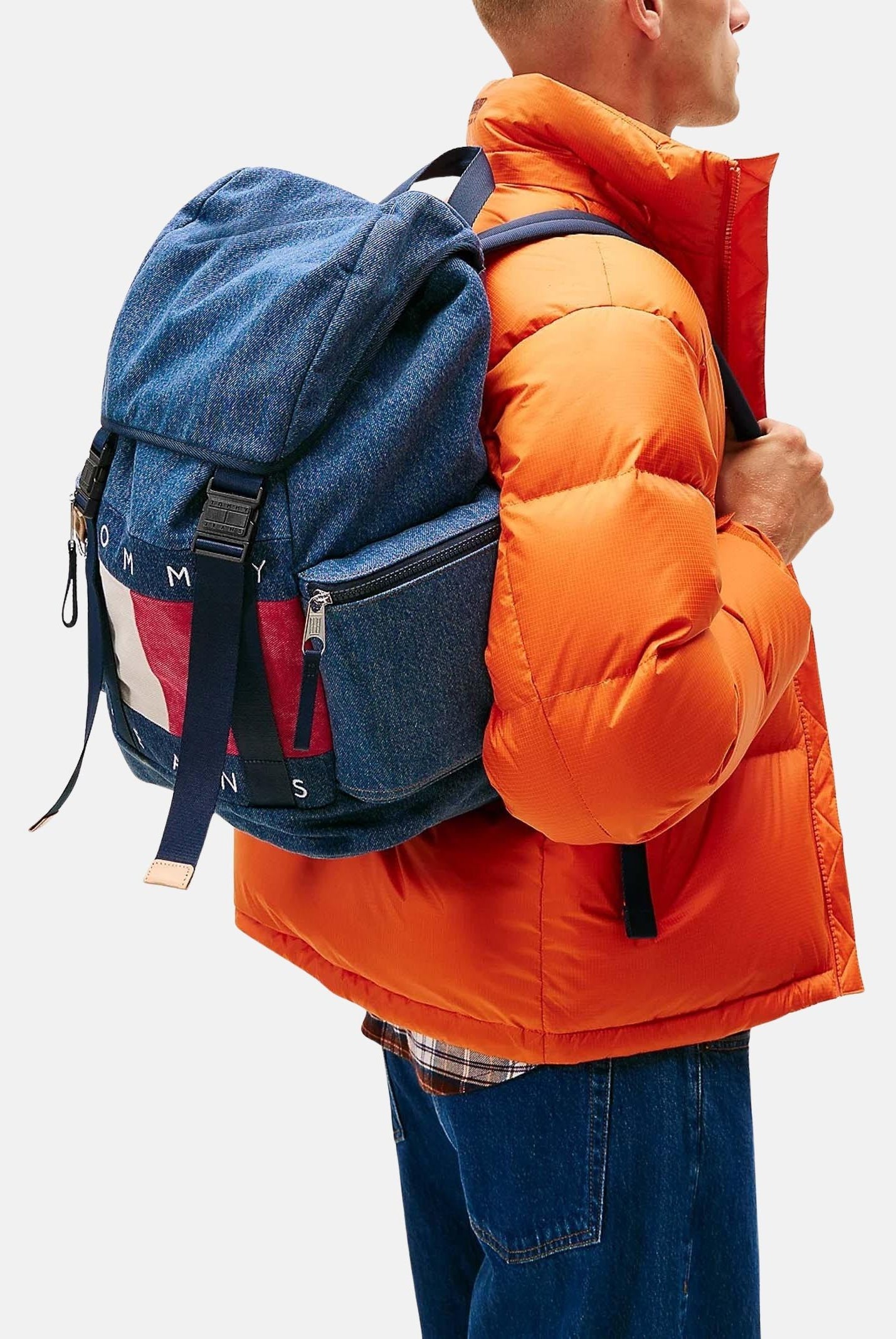 TOMMY JEANS Zaino Archive in denim blu per uomo e donna con logo AM0AM13812 1AF TOMMY JEANS