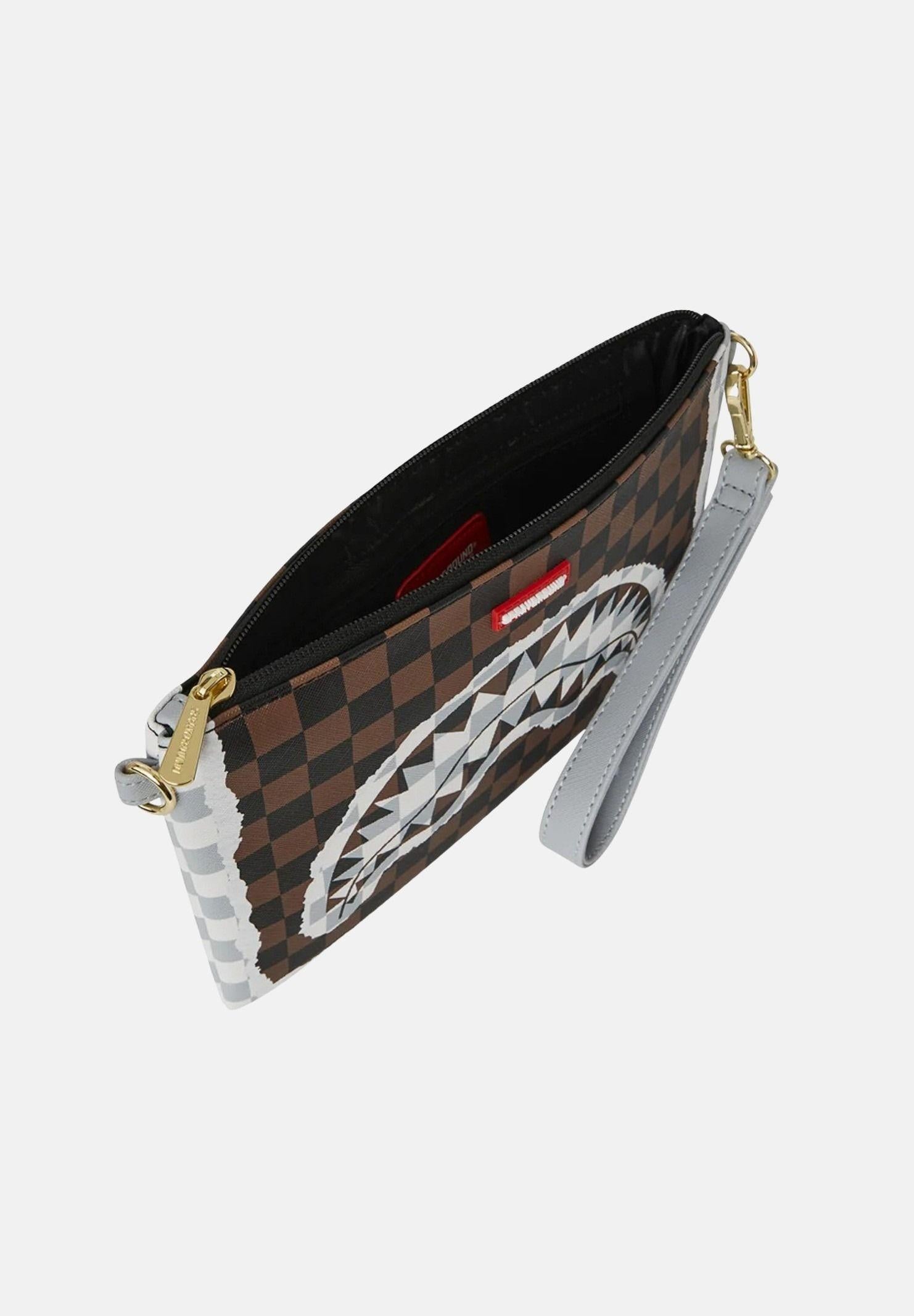 SPRAYGROUND Pochette CREAM AND BROWN TEAR CHECK CROSSOVER CLUTCH marrone e grigia per uomo e donna 910B8295NSZ . SPRAYGROUND