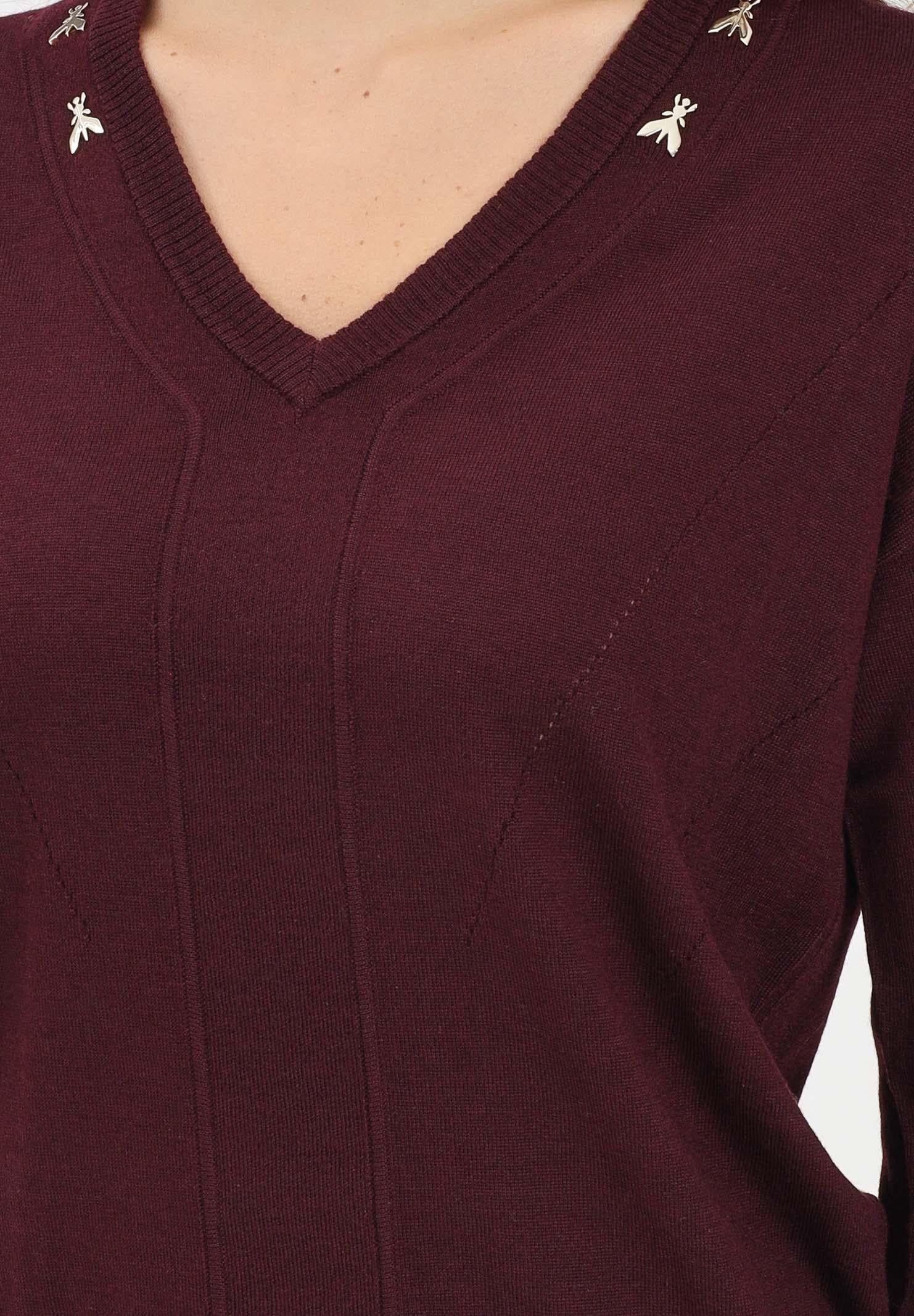 PATRIZIA PEPE Maglioncino scollo a V bordeaux da donna con applicazioni FLY 8K0331KM36 M536 PATRIZIA PEPE