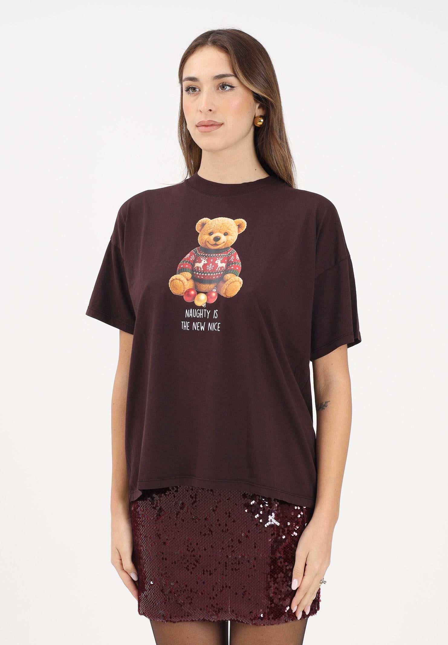 VICOLO T-shirt a manica corta marrone da donna con stampa teddy RF0620 MA VICOLO