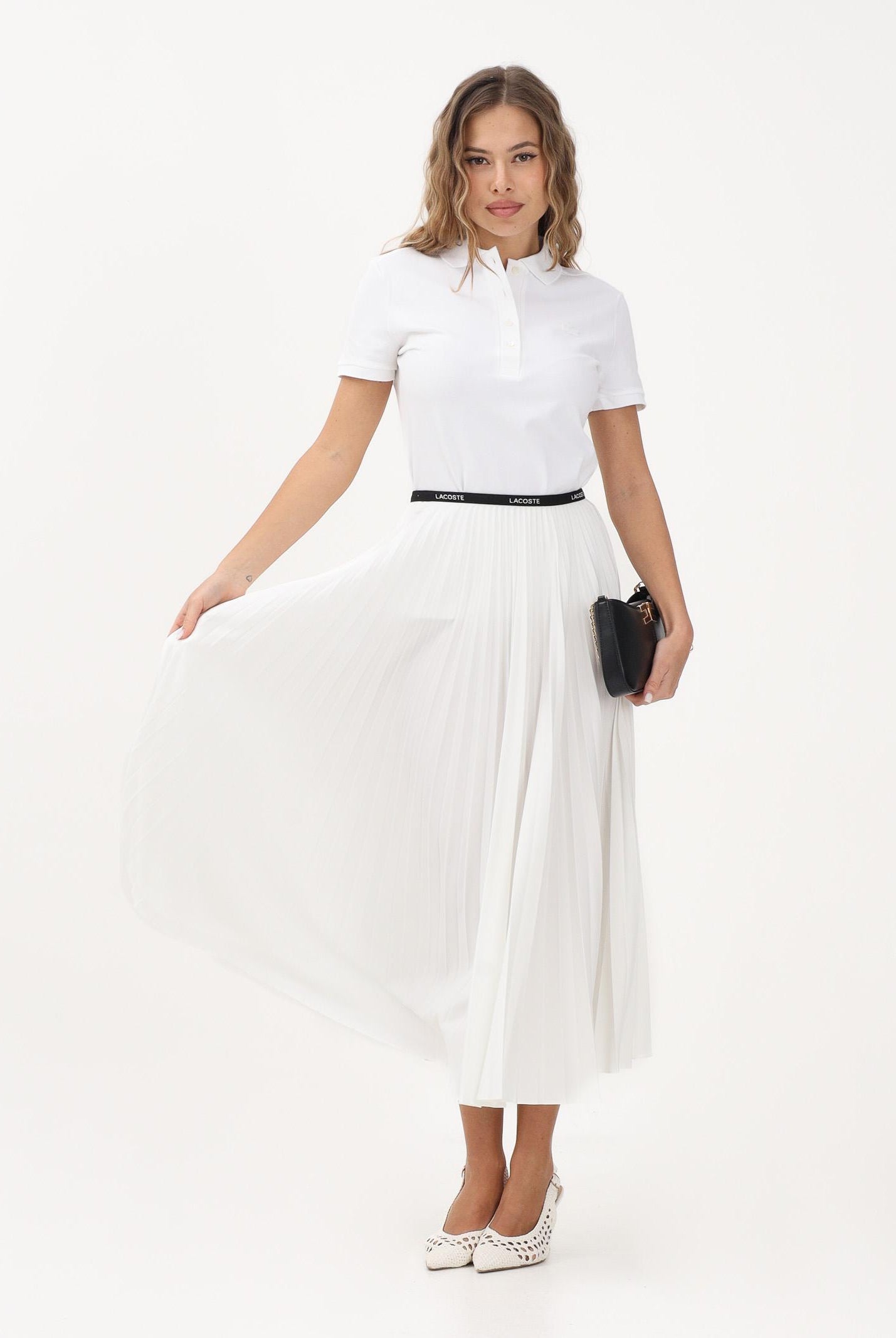 LACOSTE Gonna midi pieghettata bianca da donna JF1402 70V LACOSTE