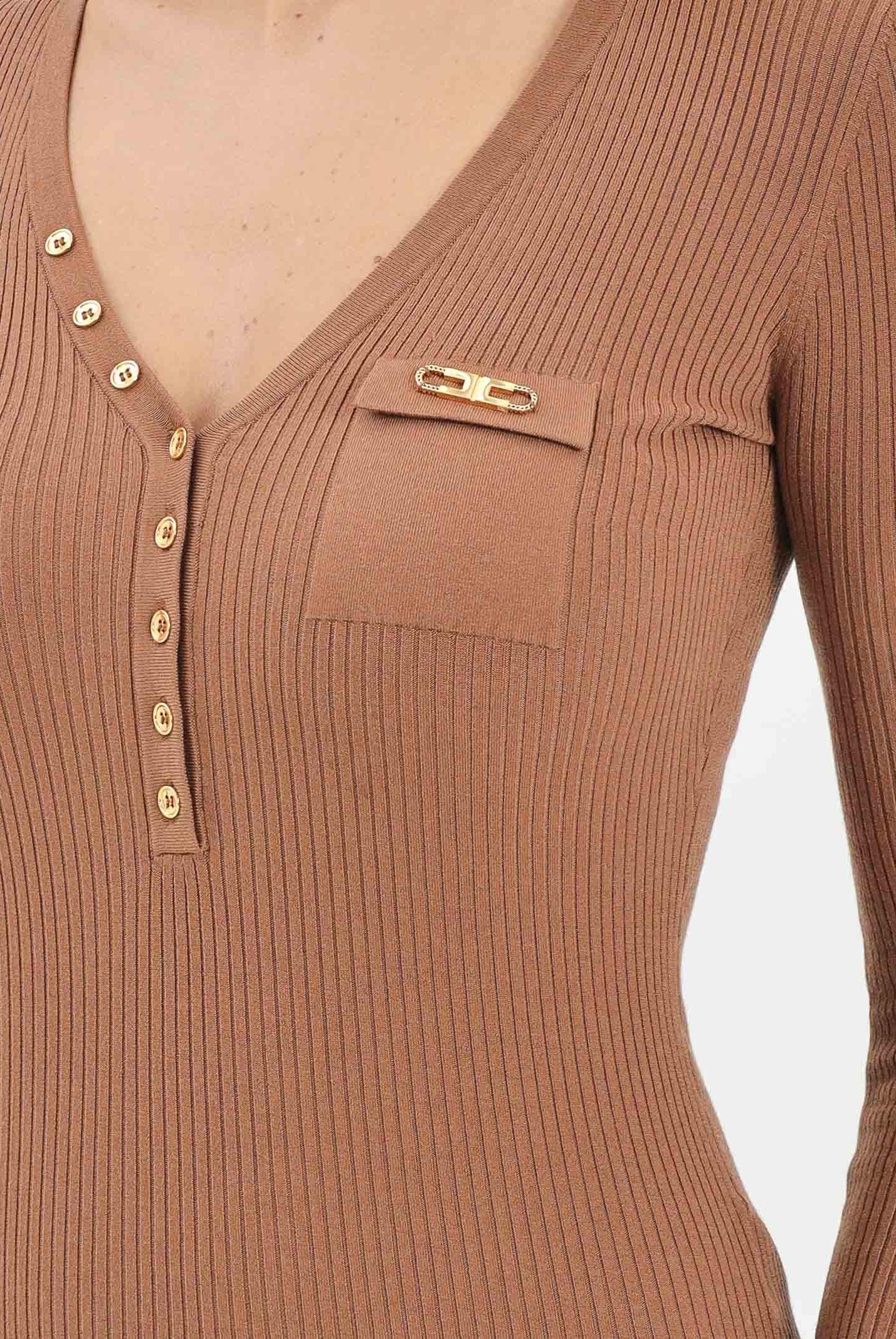 ELISABETTA FRANCHI Abito midi cammello da donna con taschino AM10B56E2 EC1 ELISABETTA FRANCHI