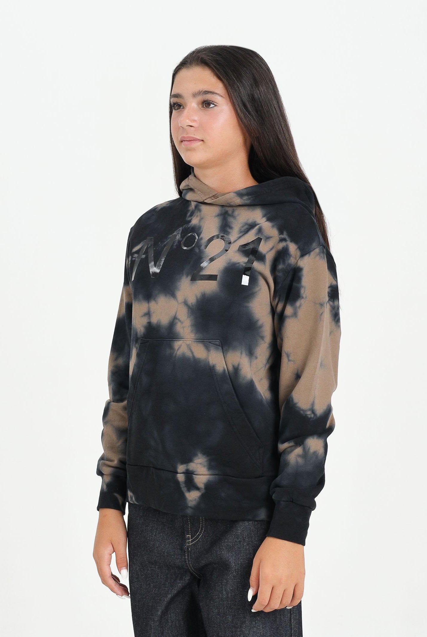 N21 Felpa con cappuccio cammello per donna, ragazzi e bambini in cotone tie-dye N2107LN0447 0N720 N21