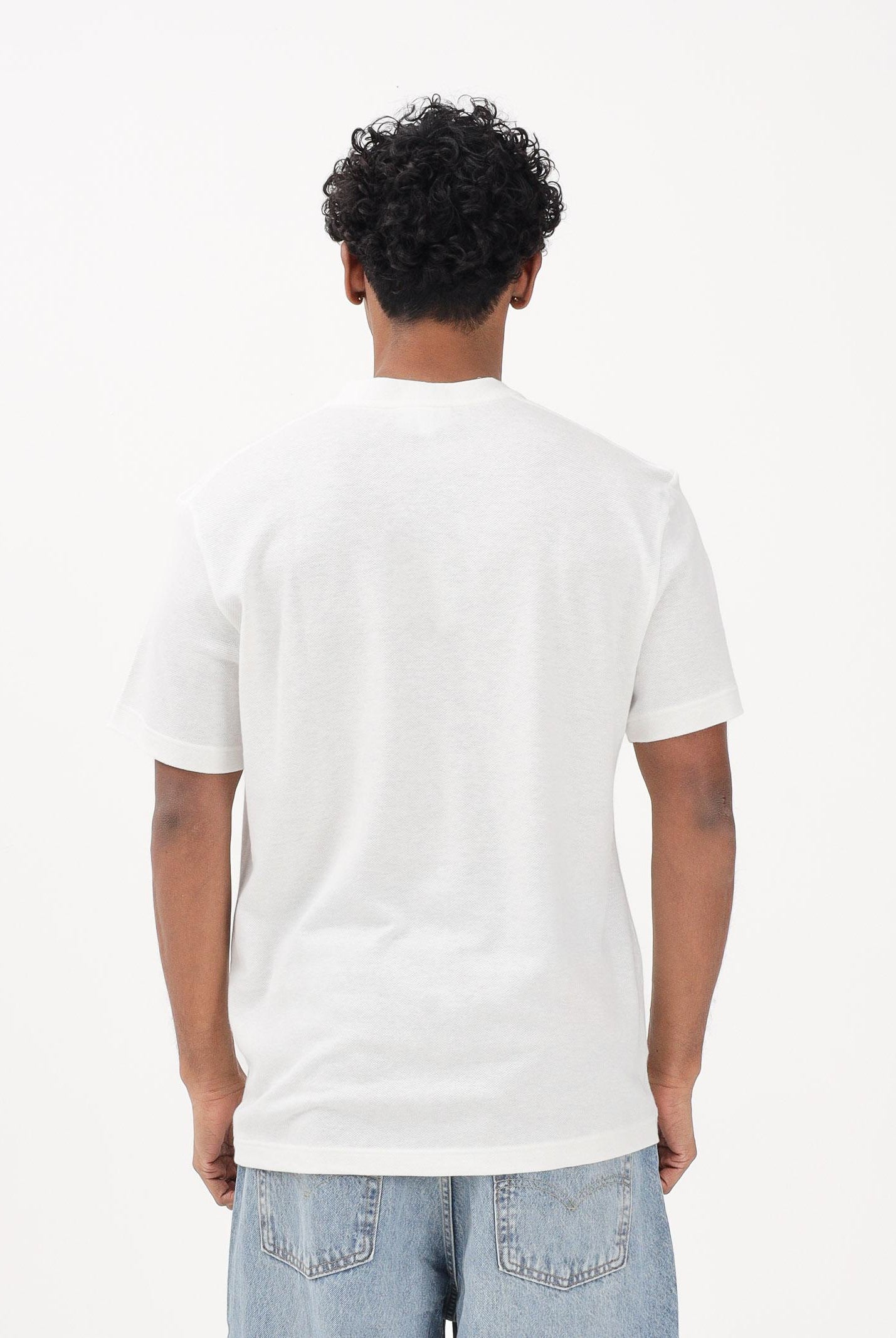 LACOSTE T-shirt a manica corta bianca da uomo in piqué pesante di cotone e lino TH0629 70V LACOSTE
