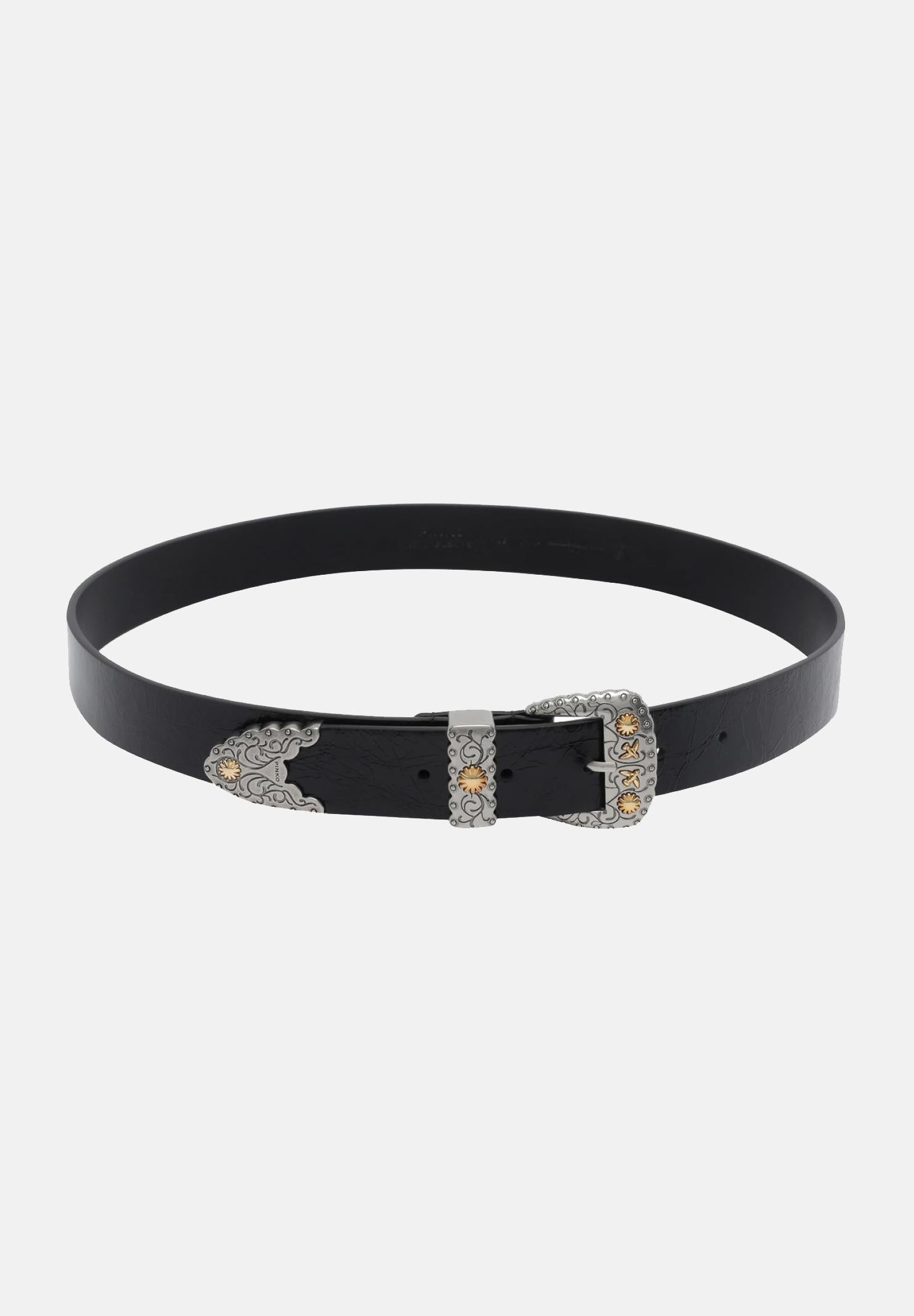 PINKO Cintura nera da donna in pelle shiny con finiture metalliche 106692A315 Z99O PINKO