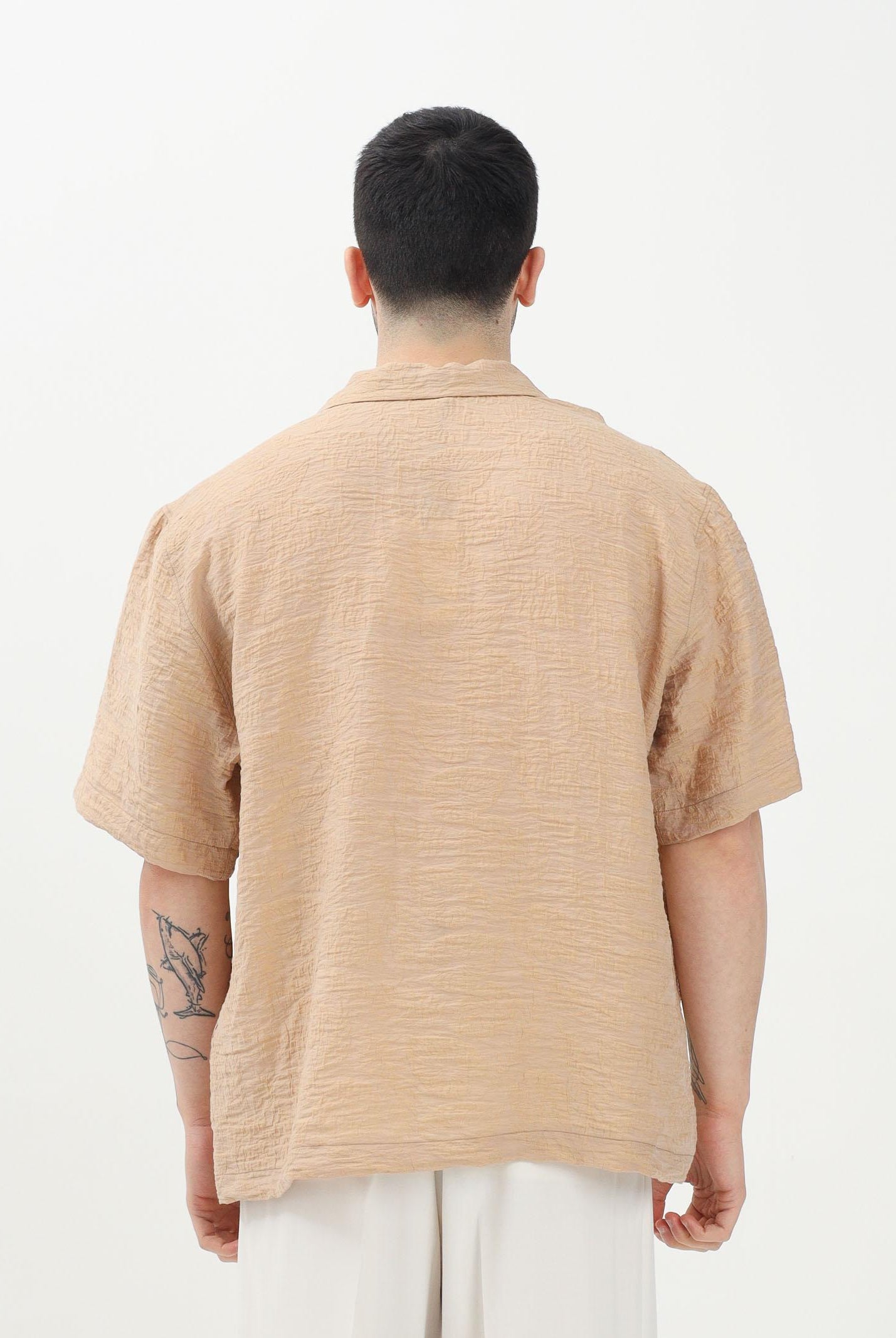 Camicia a manica corta beige da uomo in tessuto leggero e testurizzato CA3302 0025 I'M BRIAN