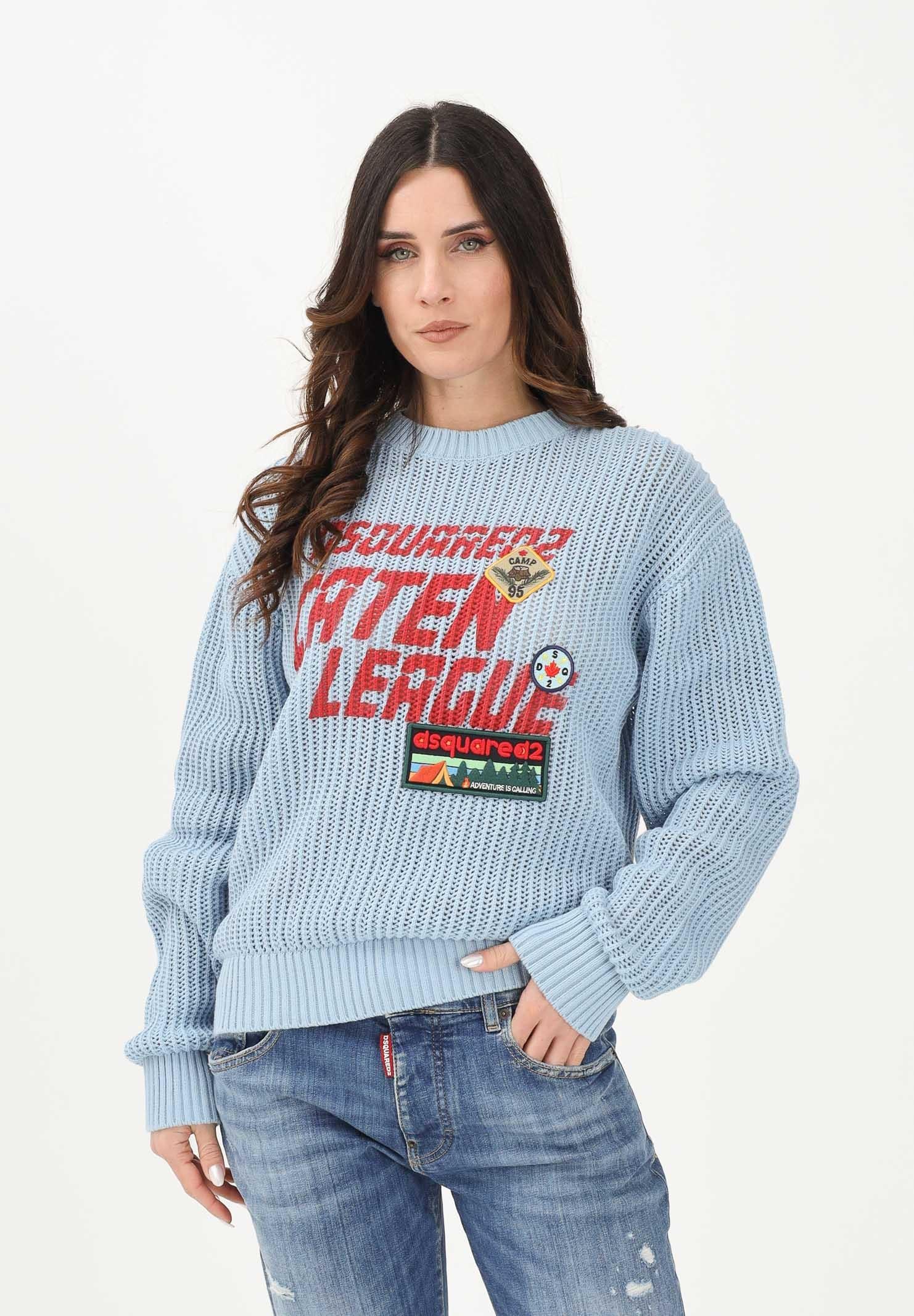 DSQUARED2 Maglioncino girocollo celeste per donna, bambino e bambina con maxi logo e patch DQ3243D0AGR DQ814 DSQUARED2