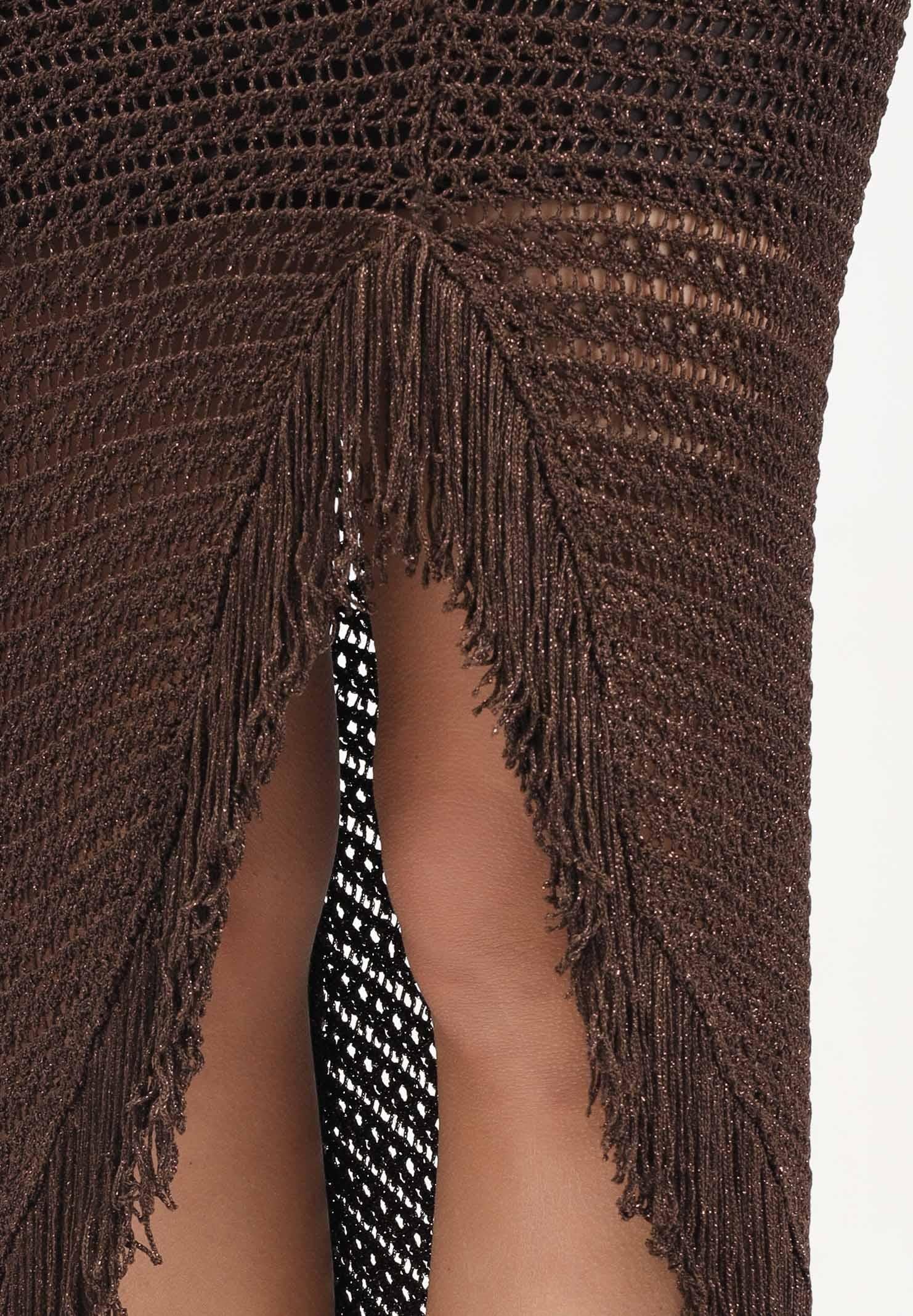 SIMONA CORSELLINI Gonna midi in maglia crochet marrone da donna P26CPGOO0201 V0771 SIMONA CORSELLINI