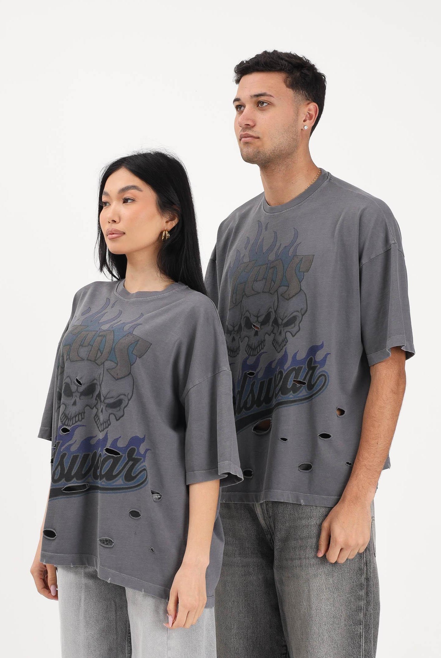 GCDS T-shirt a manica corta grigia per uomo e donna con stampa C1MWQC058J079 968L GCDS