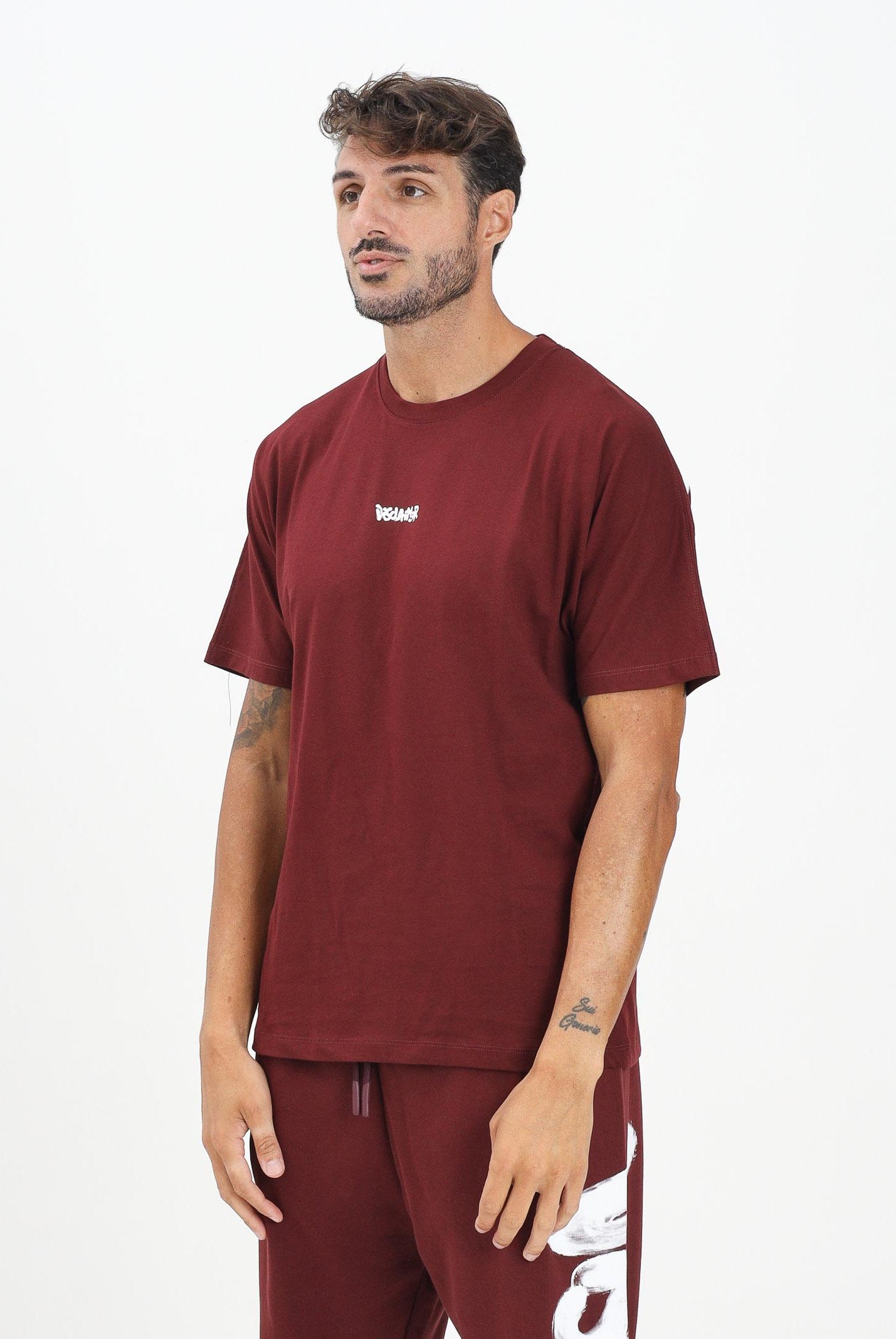 DISCLAIMER T-shirt a manica corta bordeaux da uomo con stampa logo 25IDS55117 BO DISCLAIMER