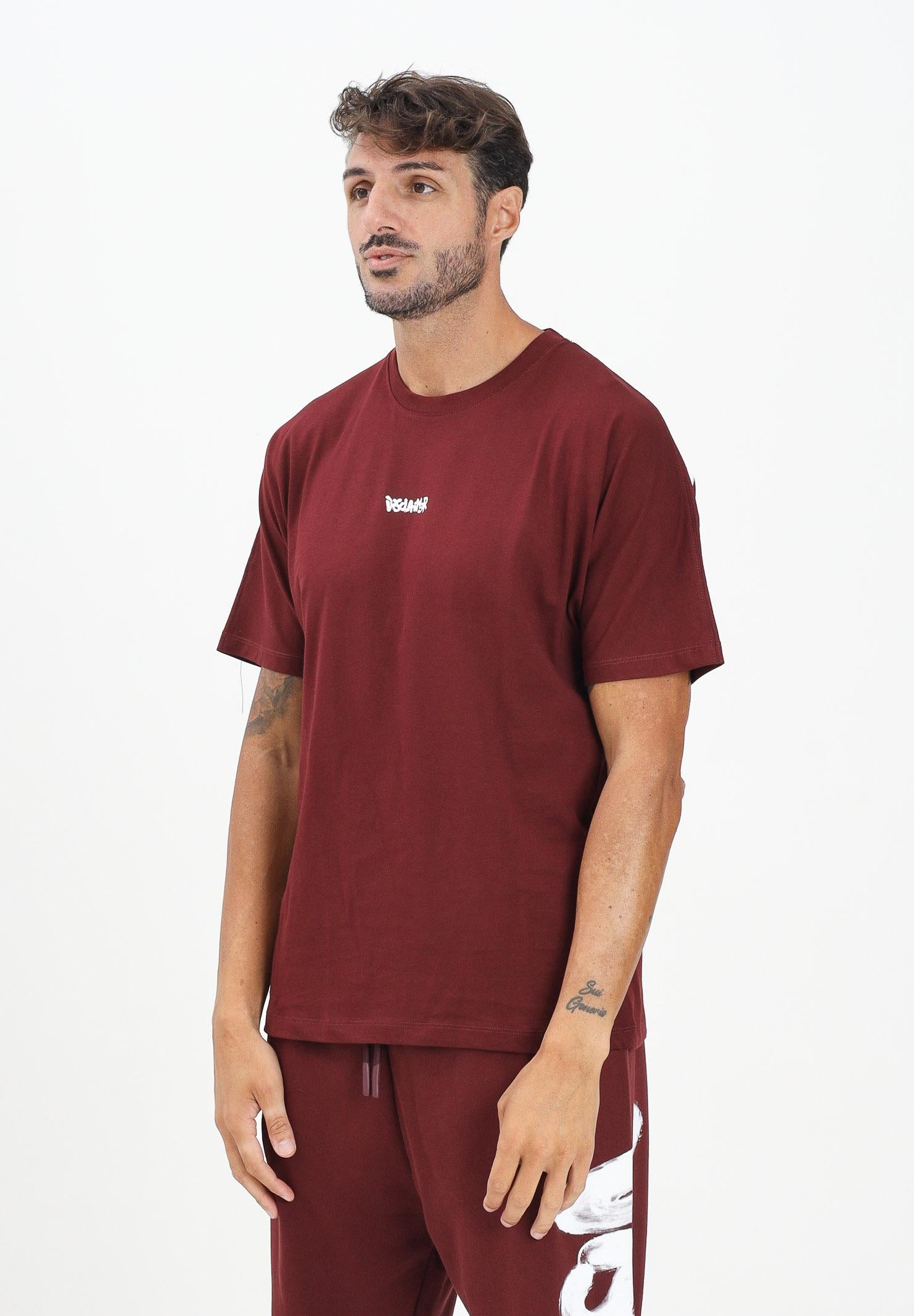 DISCLAIMER T-shirt a manica corta bordeaux da uomo con stampa logo 25IDS55117 BO DISCLAIMER